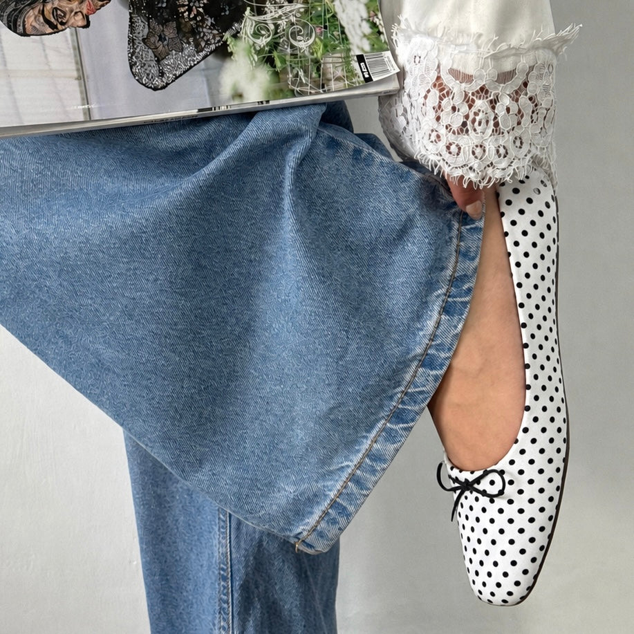 White polka flats
