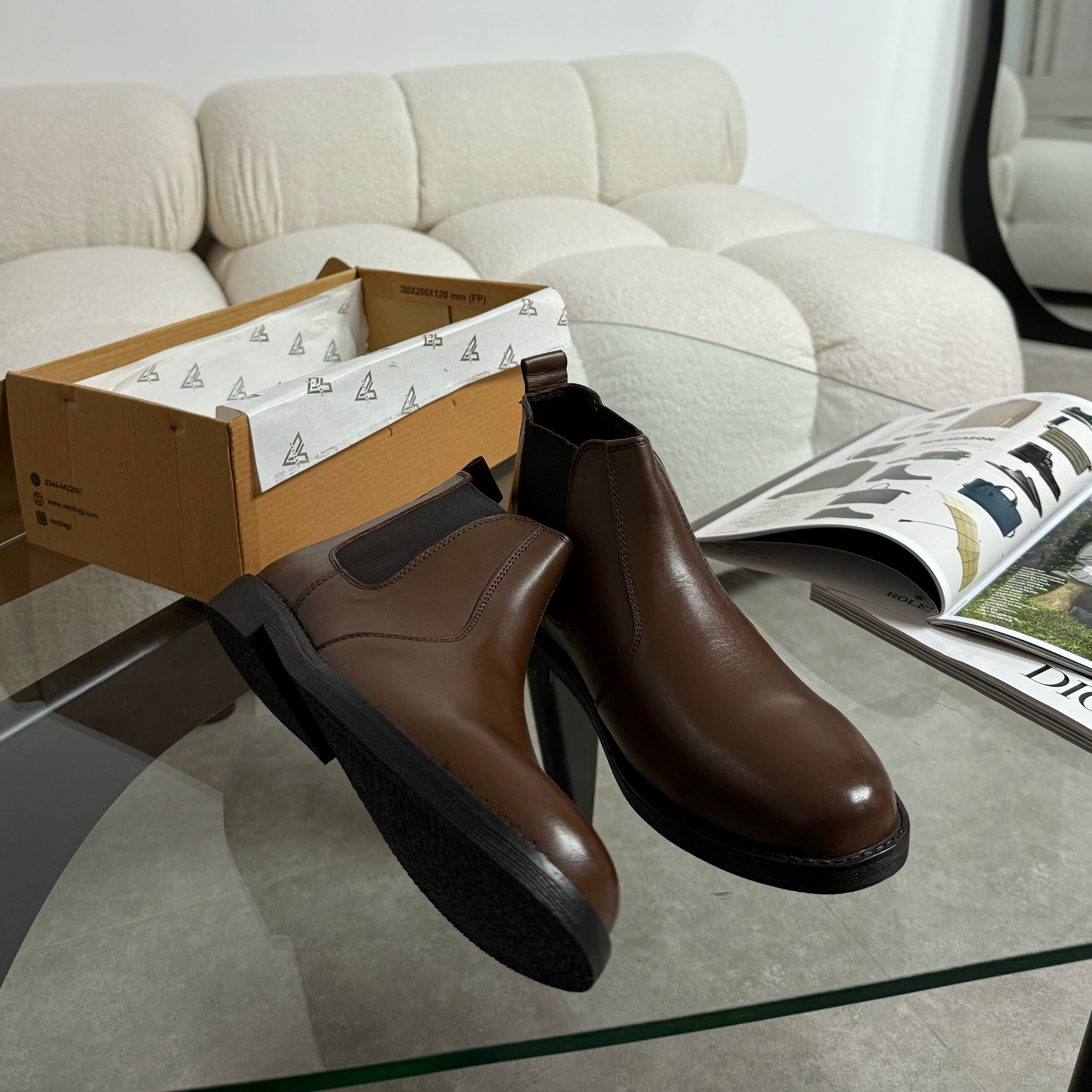 Brown leather chelsea boots
