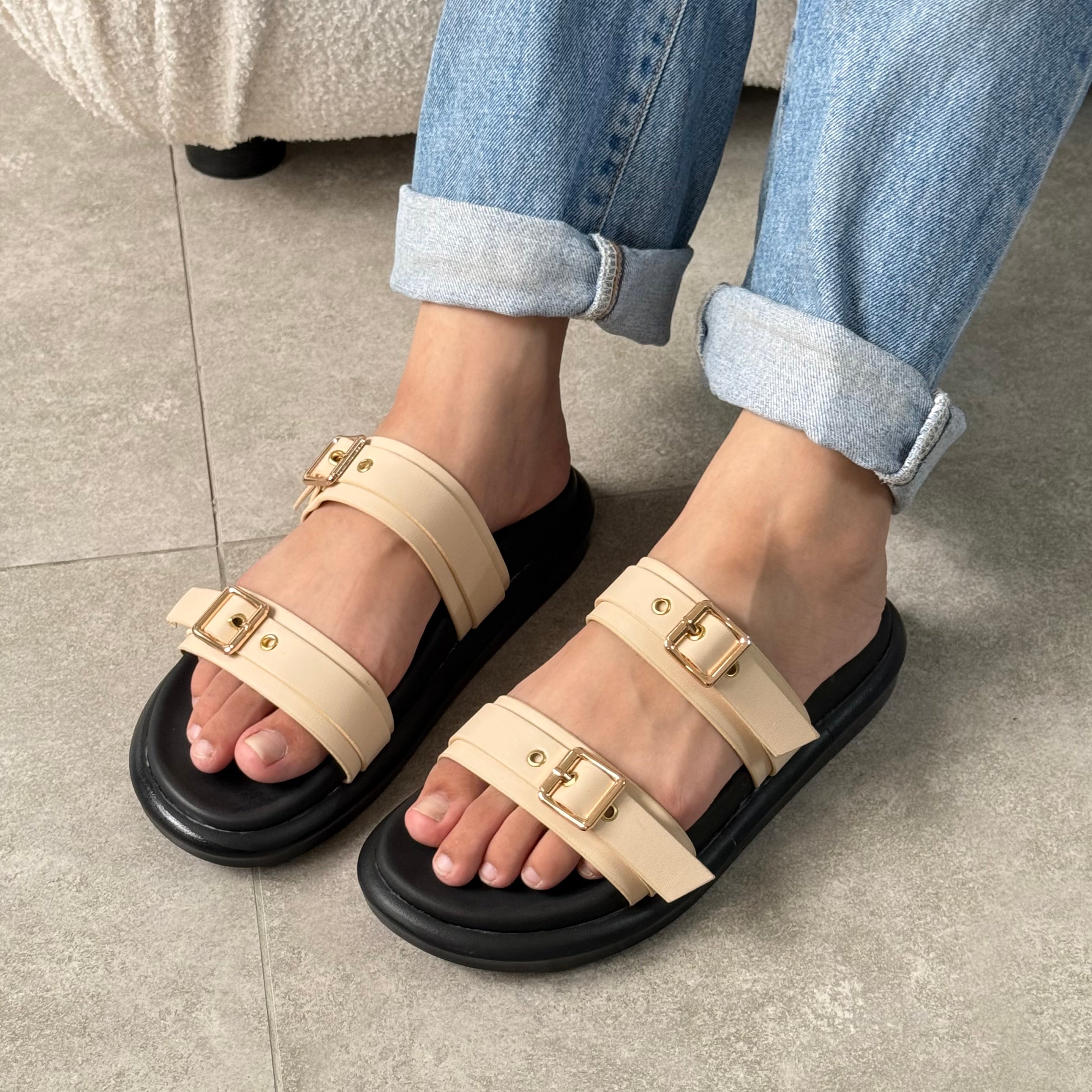 Cream buckle sandals