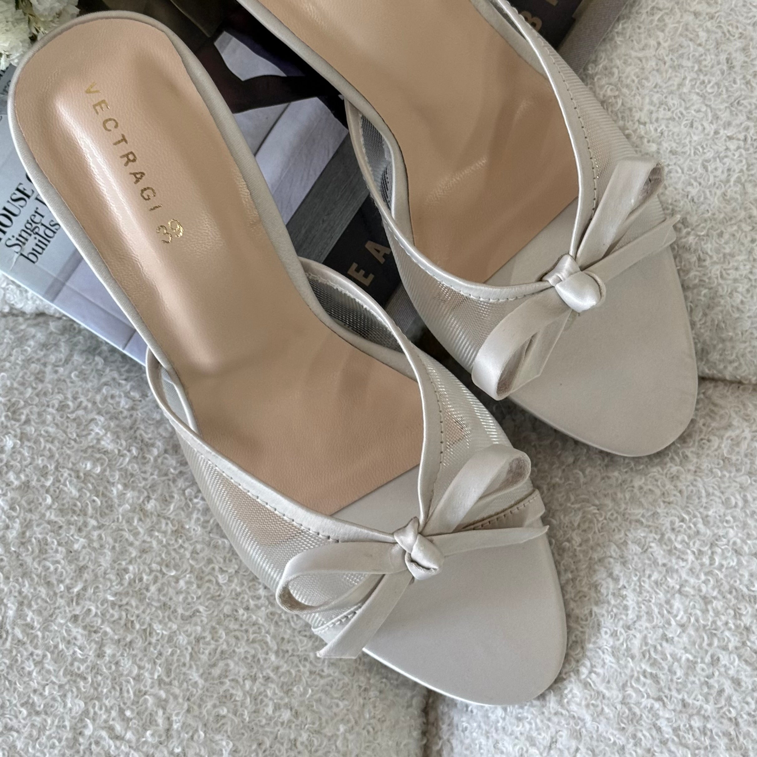 Silver white kitten heels