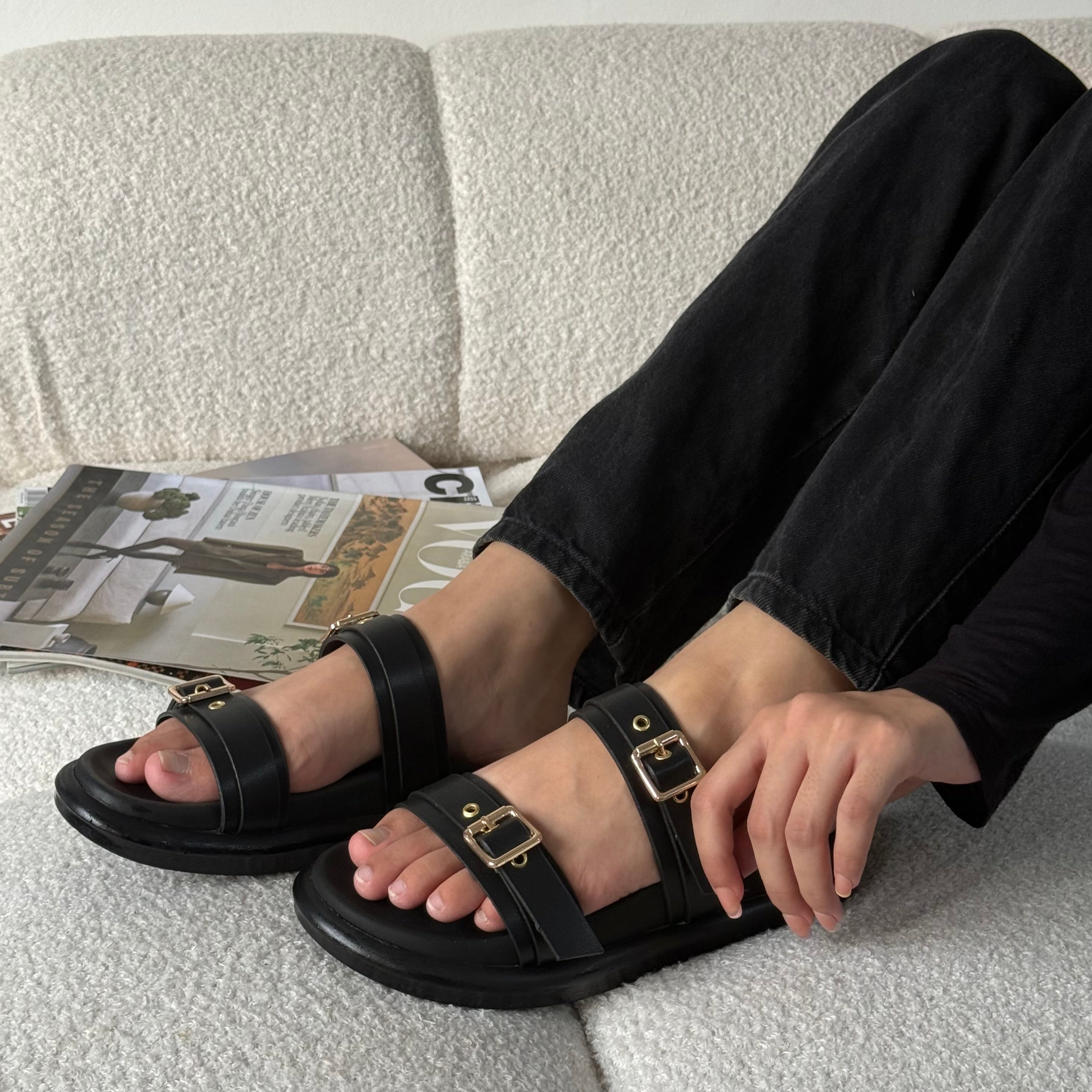 Black buckle sandals