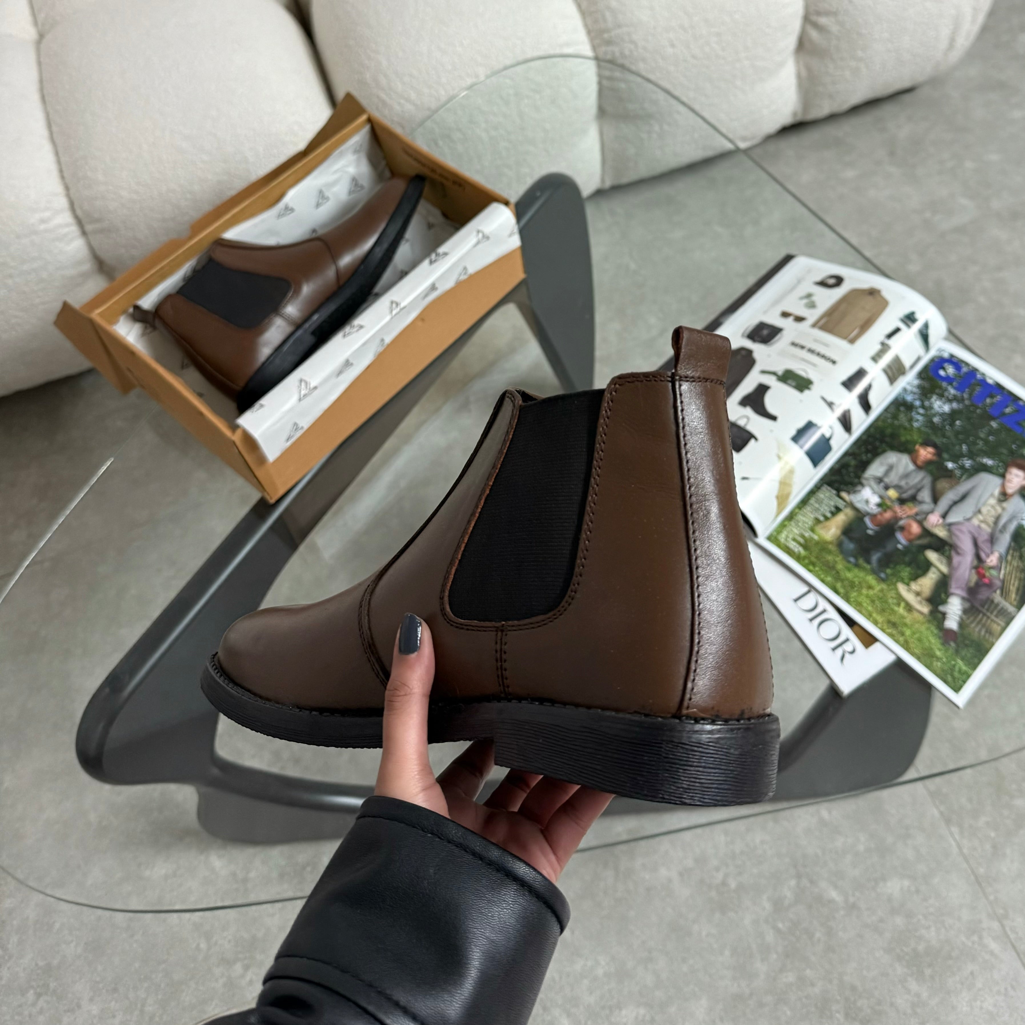 Brown leather chelsea boots