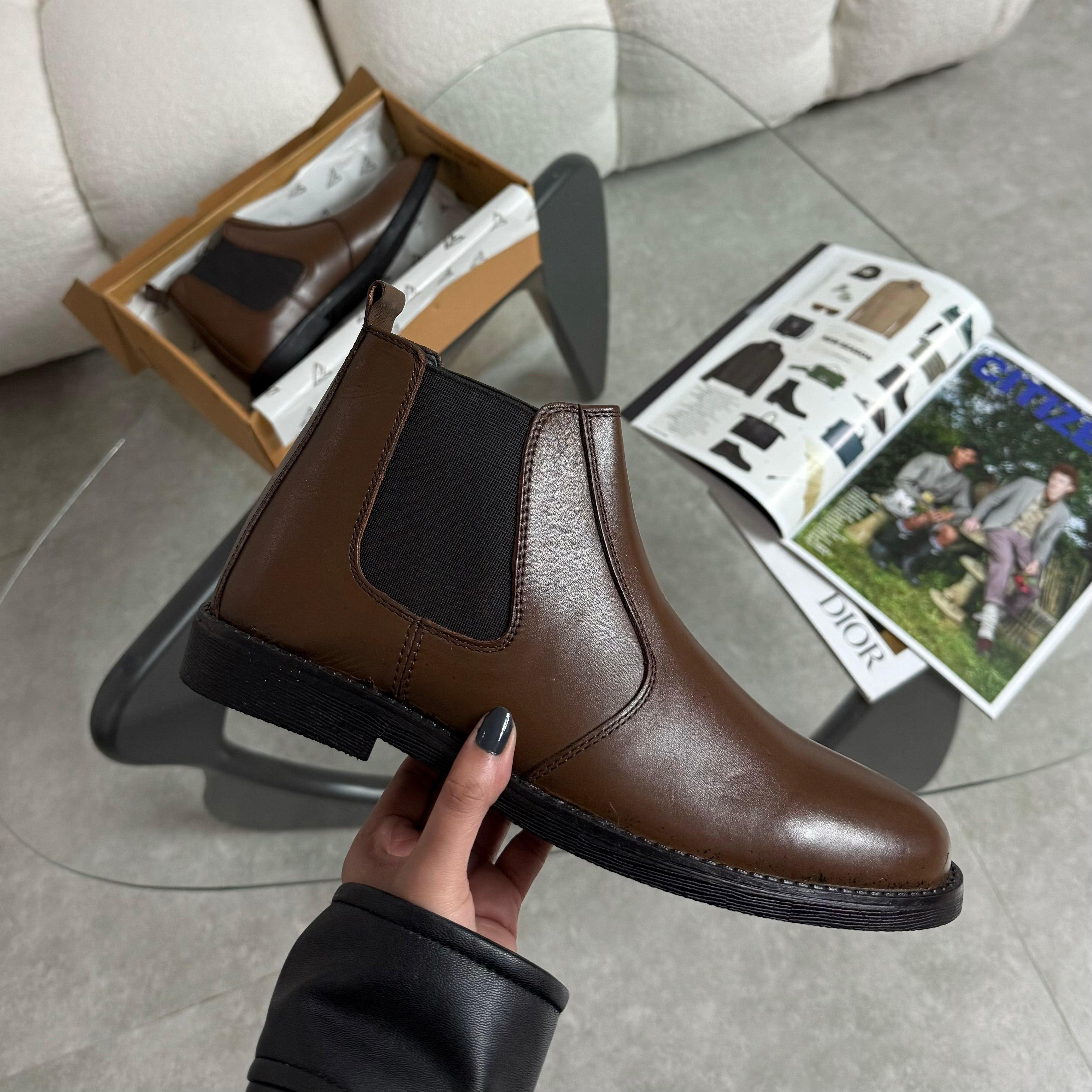Brown leather chelsea boots