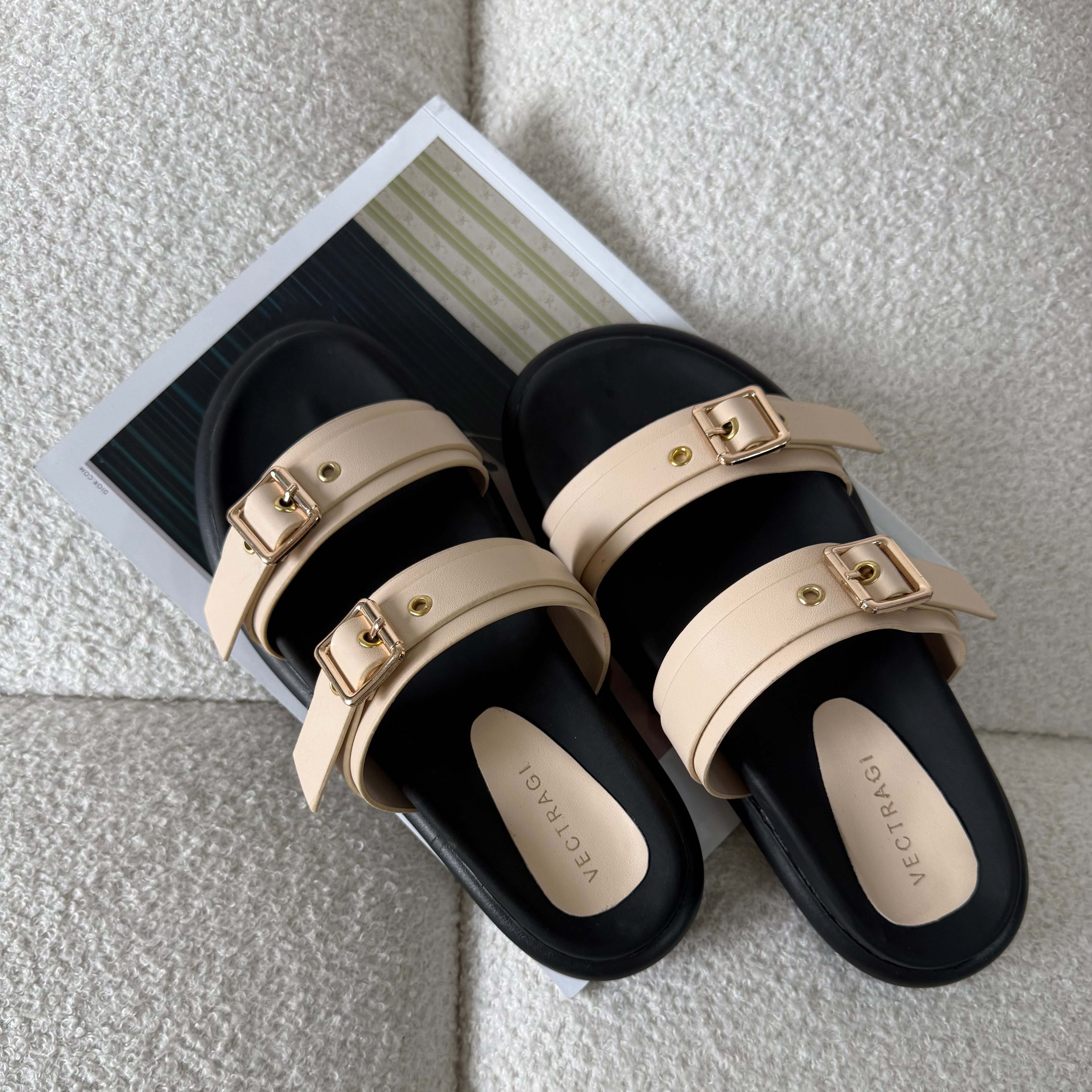 Cream buckle sandals