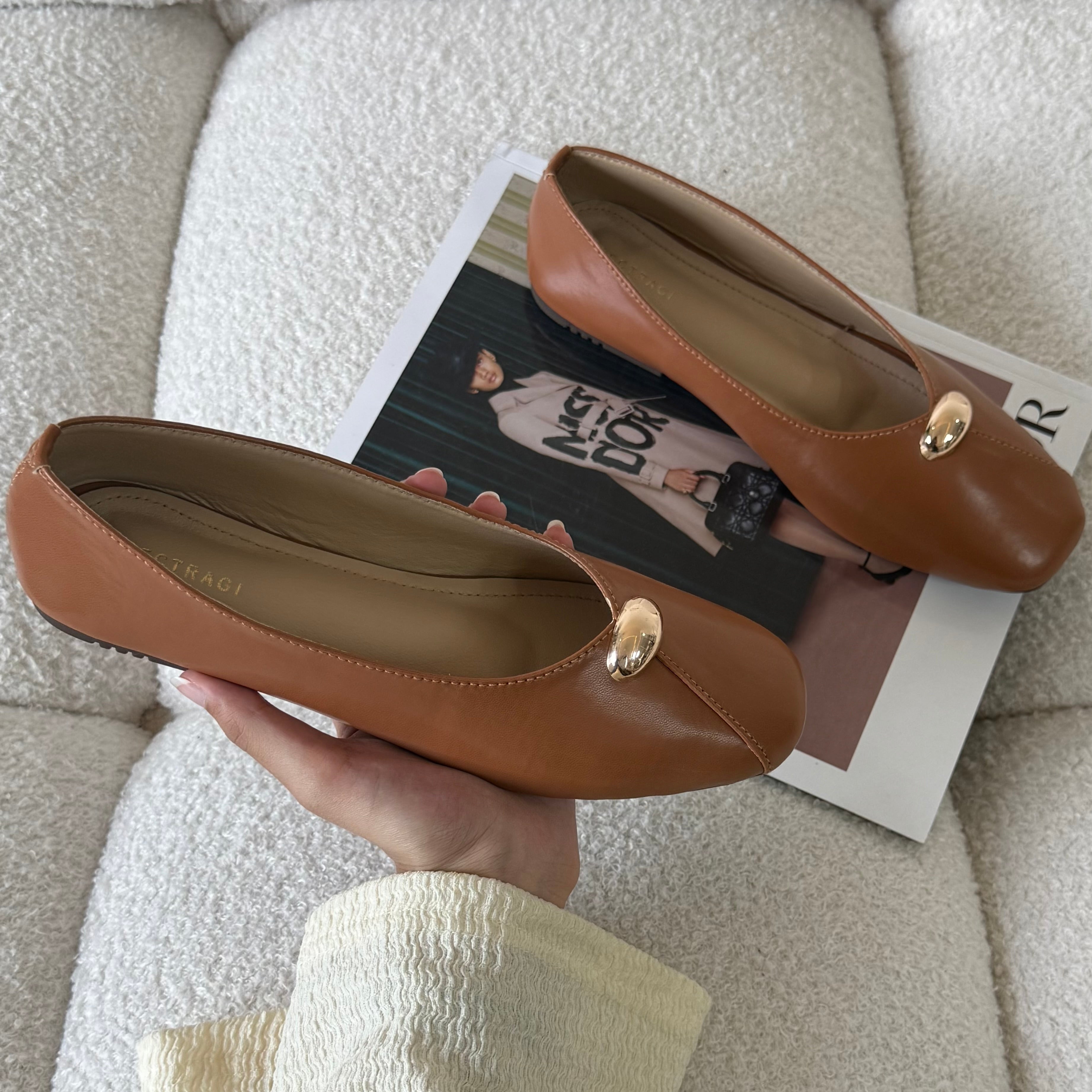 brown square toe flats