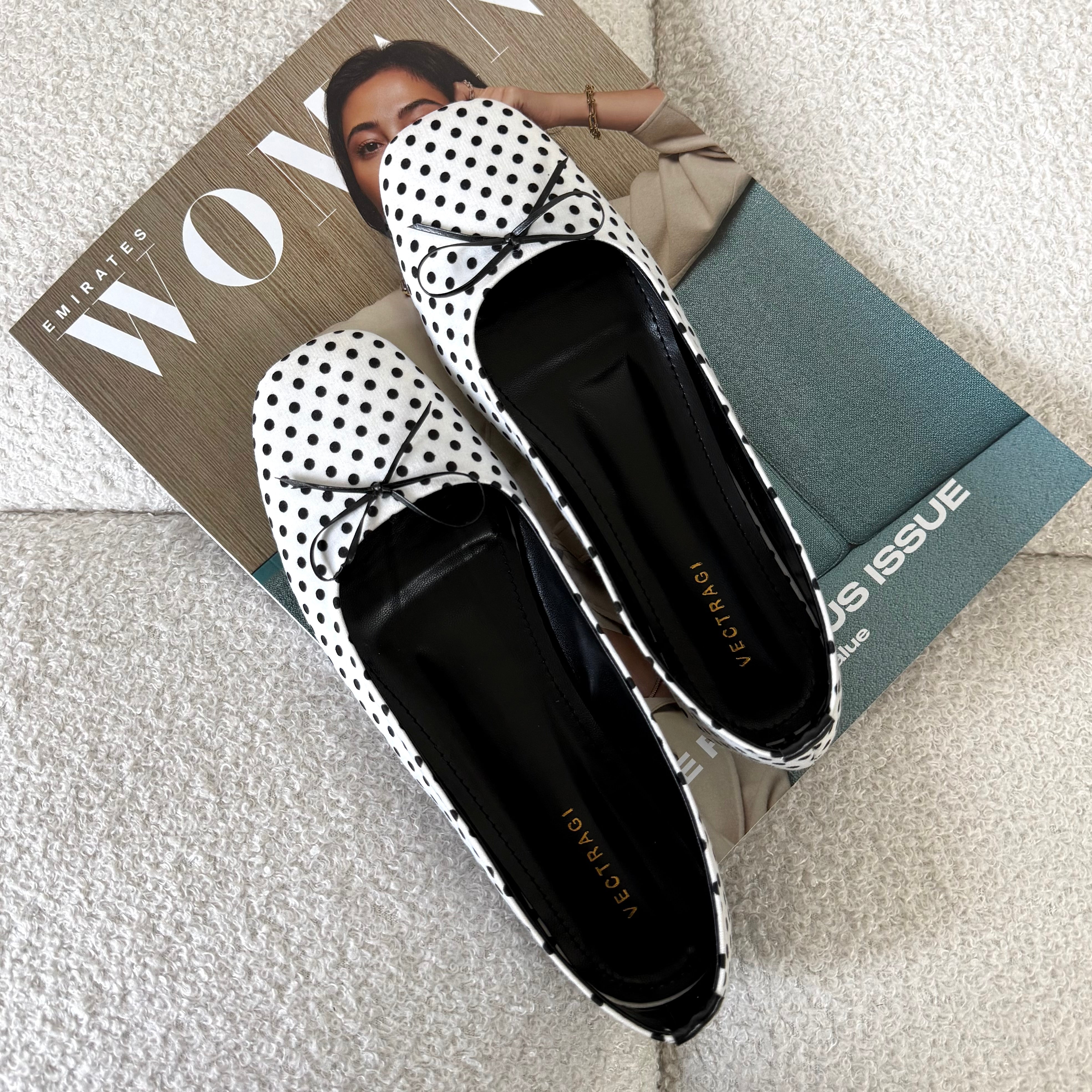 White polka flats
