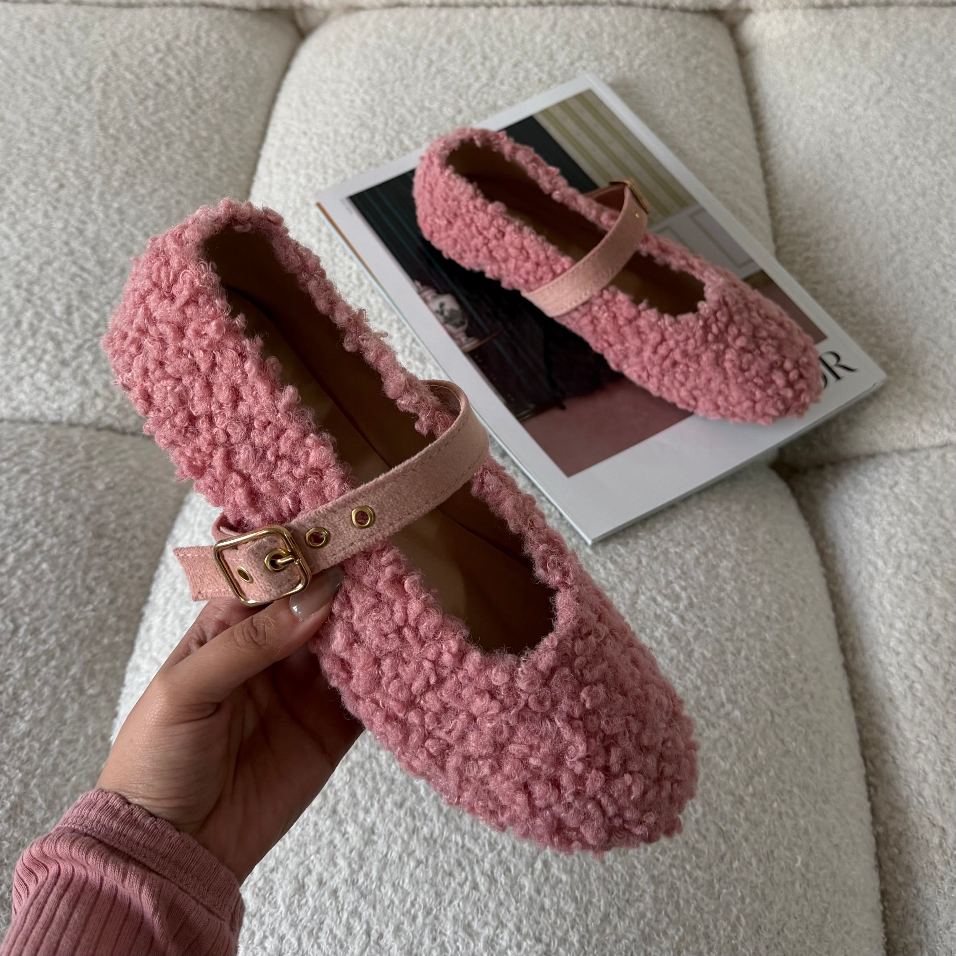 PINK TEDDY BALLET FLATS