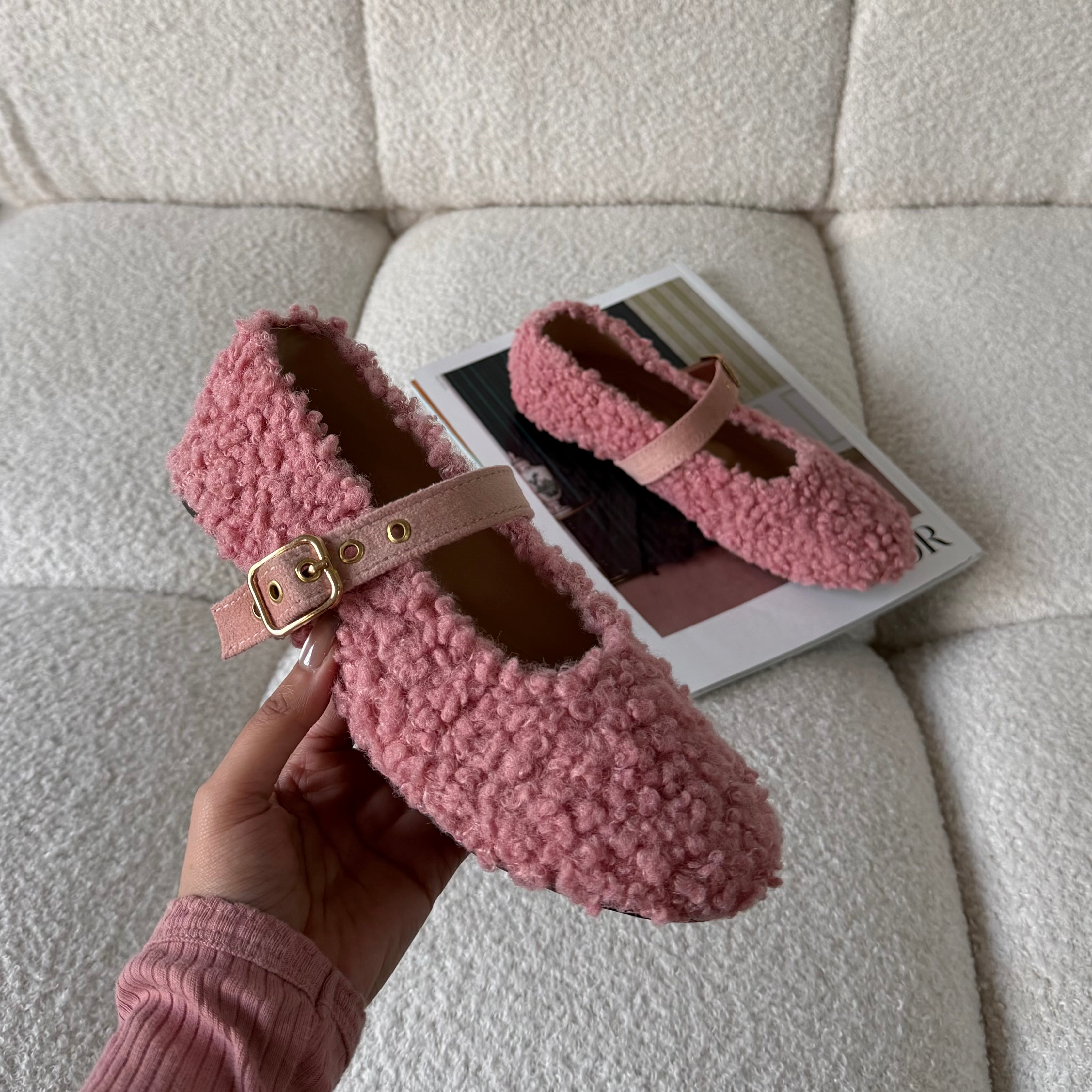 PINK TEDDY BALLET FLATS