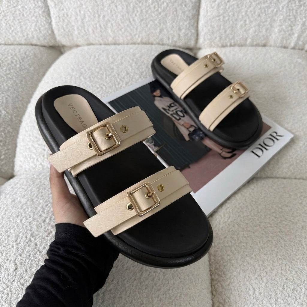 Cream buckle sandals
