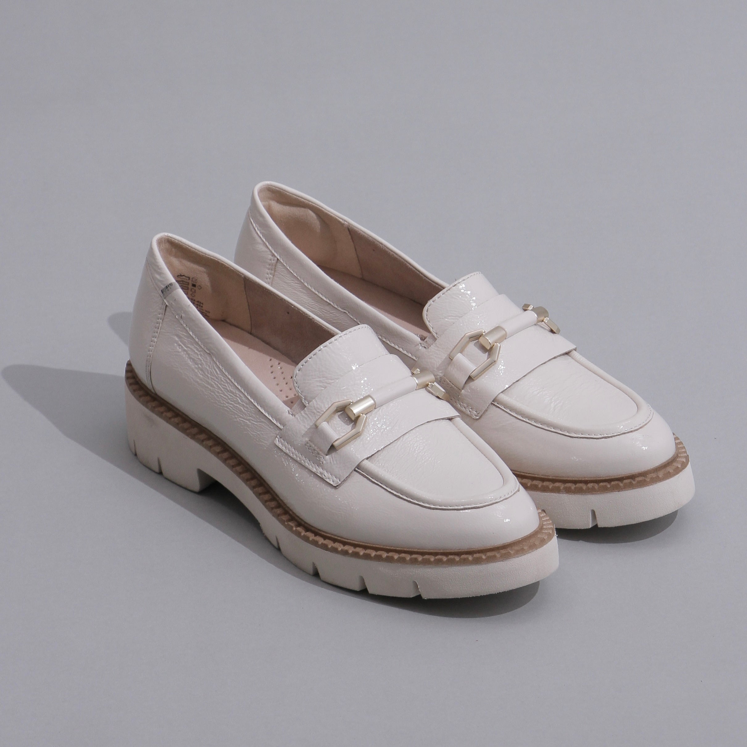 Chunky white leather loafers