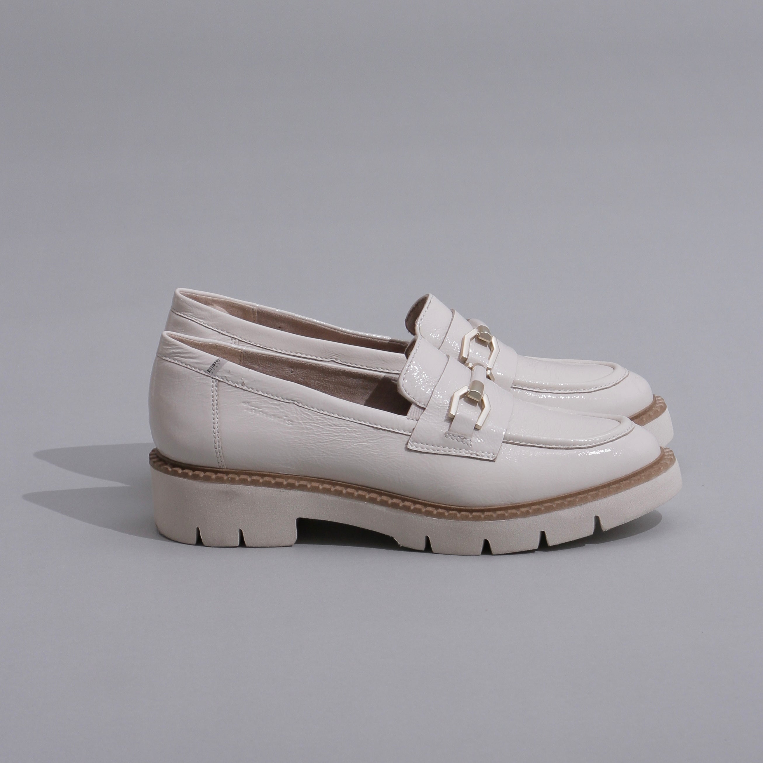 Chunky white leather loafers