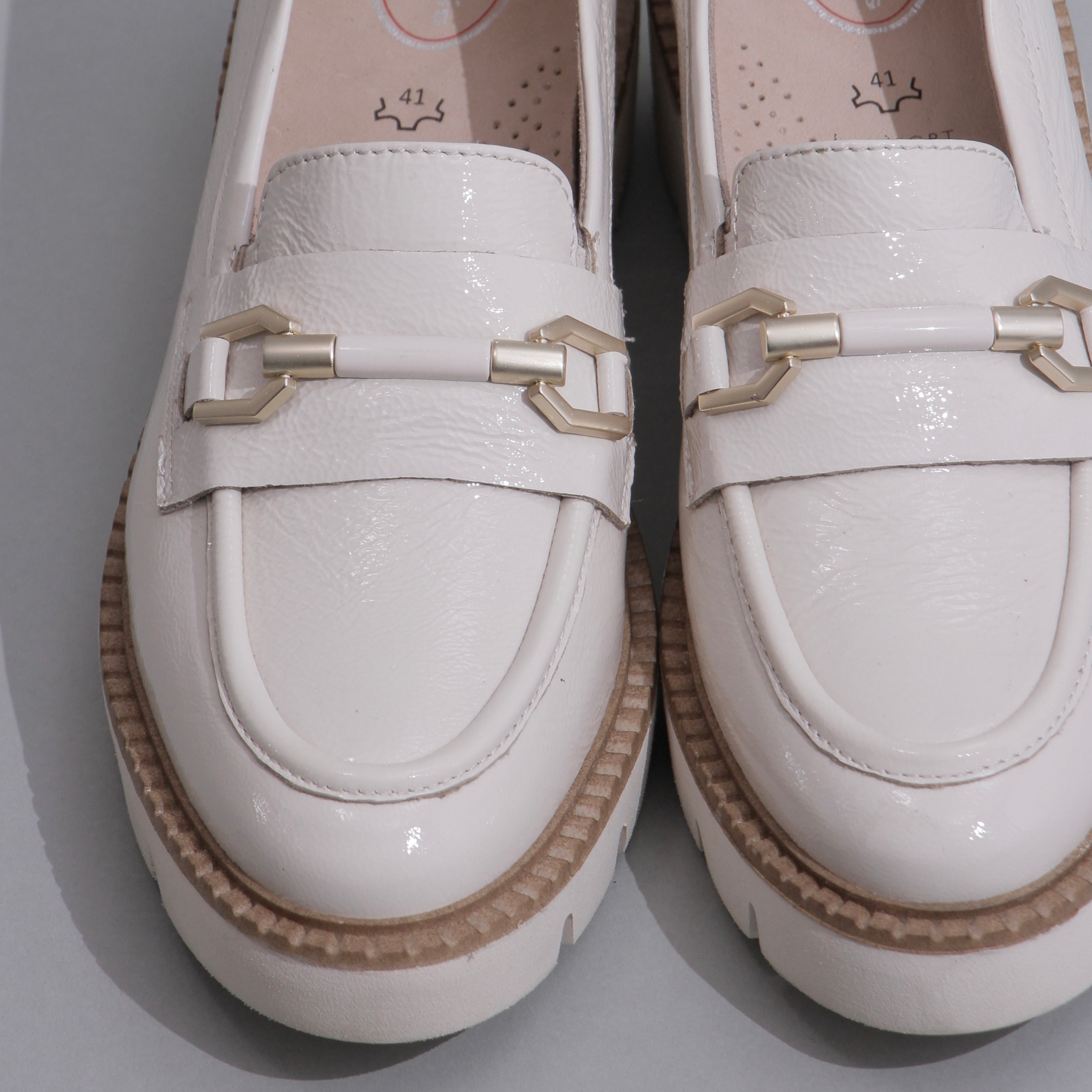 Chunky white leather loafers