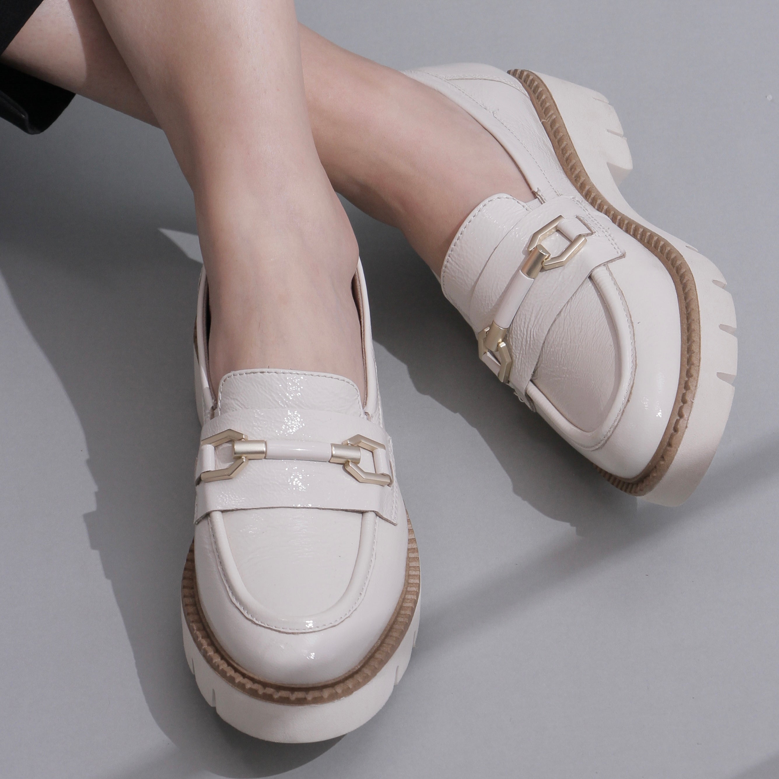 Chunky white leather loafers