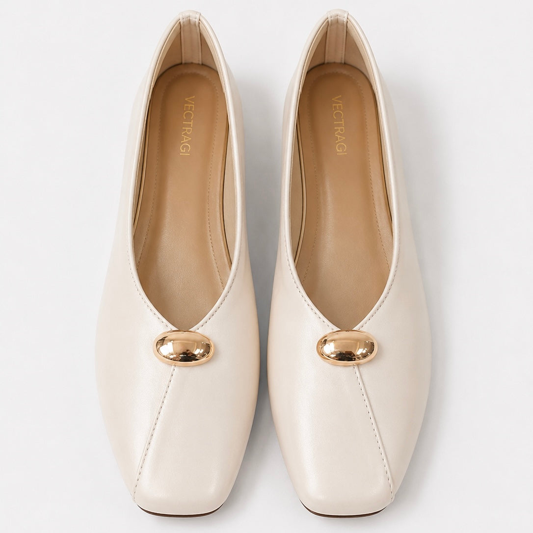 cream white square toe flats