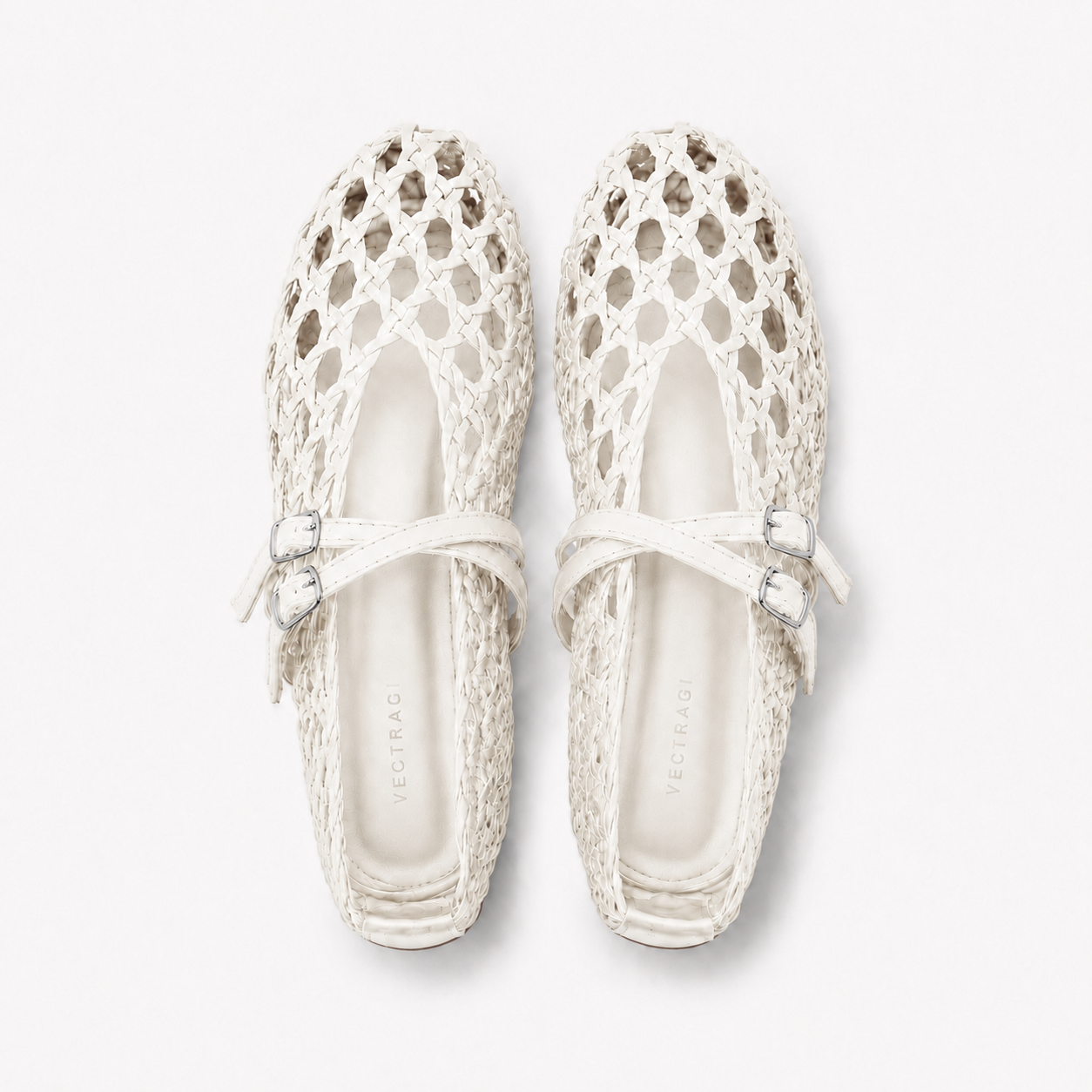 WHITE WOVEN FLATS