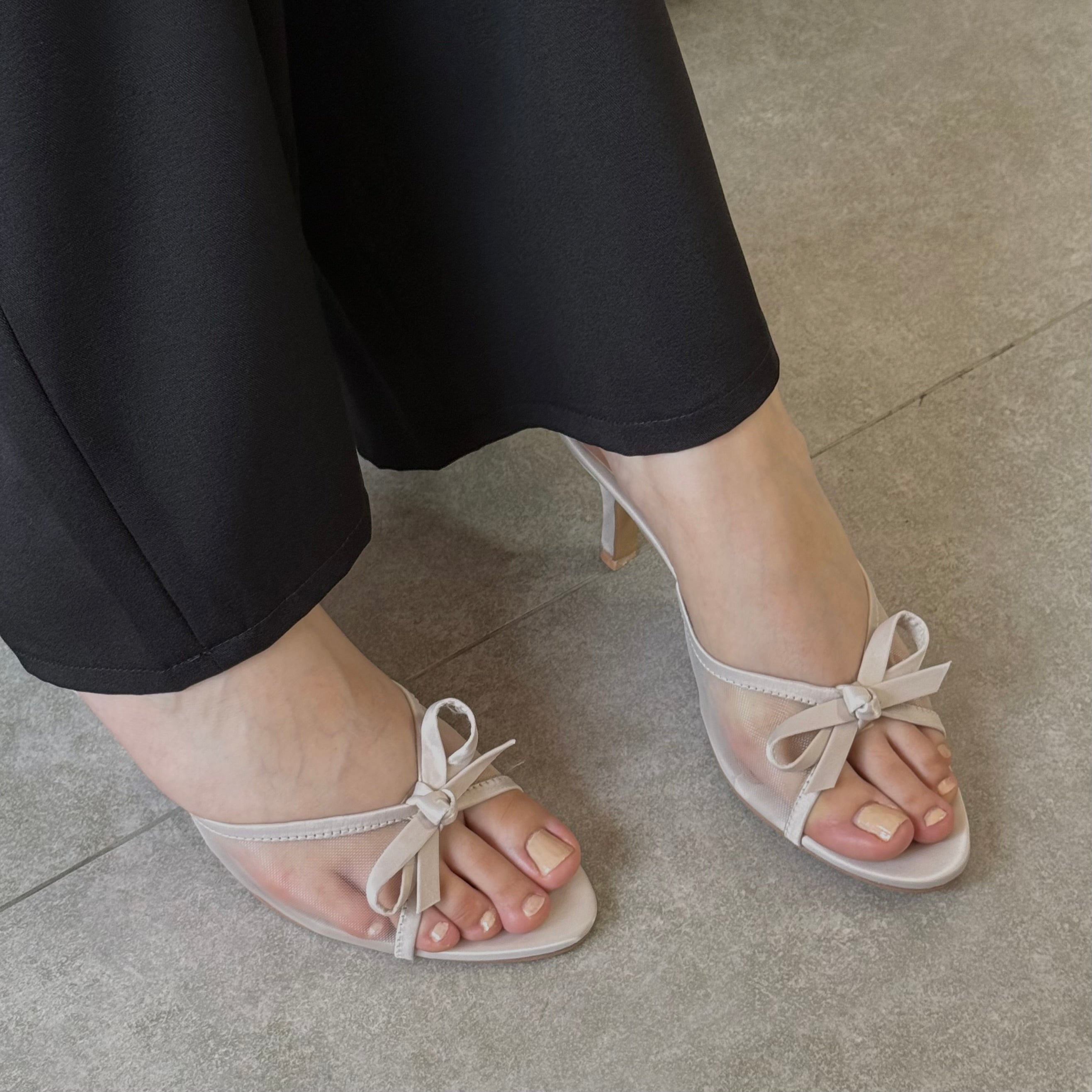 Silver white kitten heels
