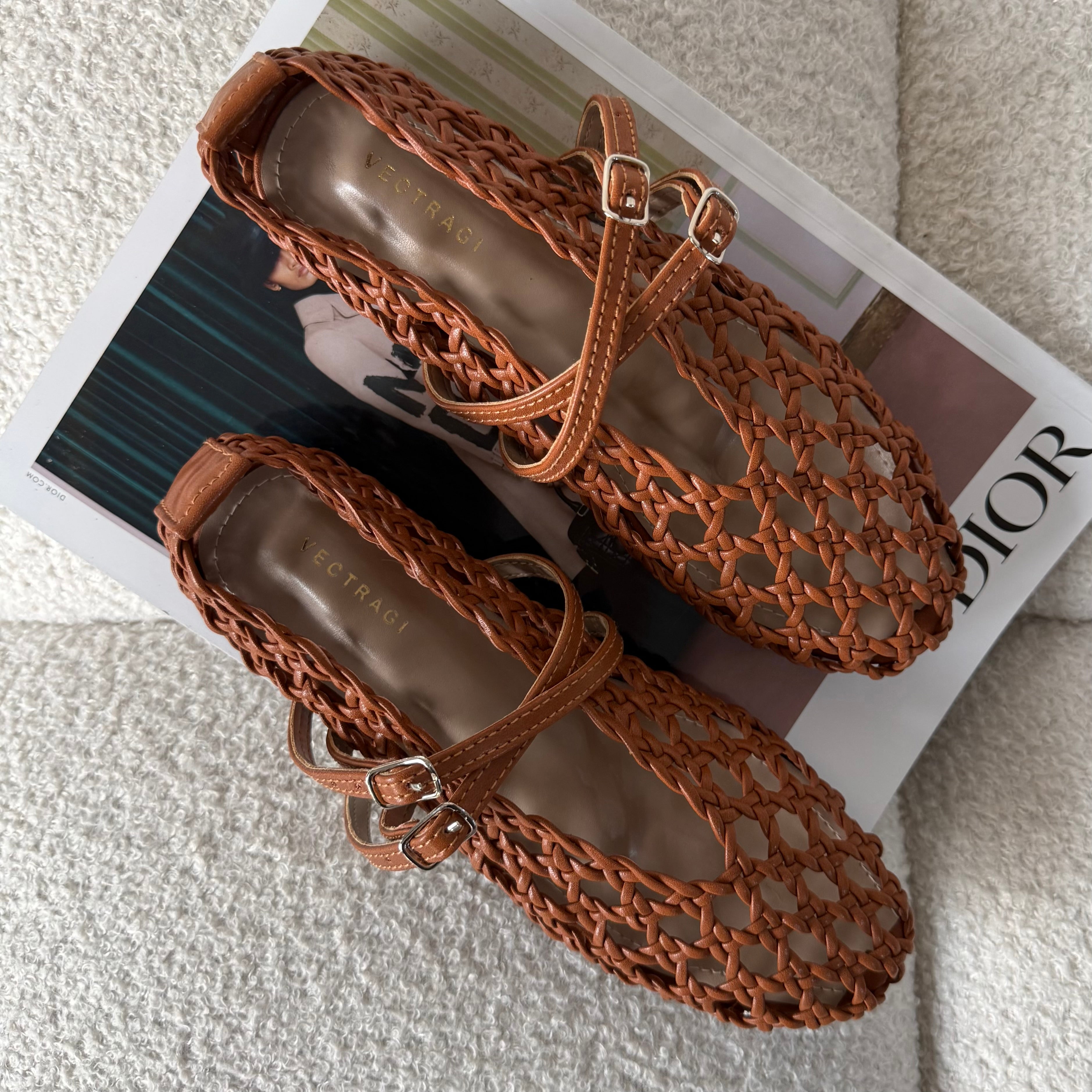 BROWN WOVEN FLATS