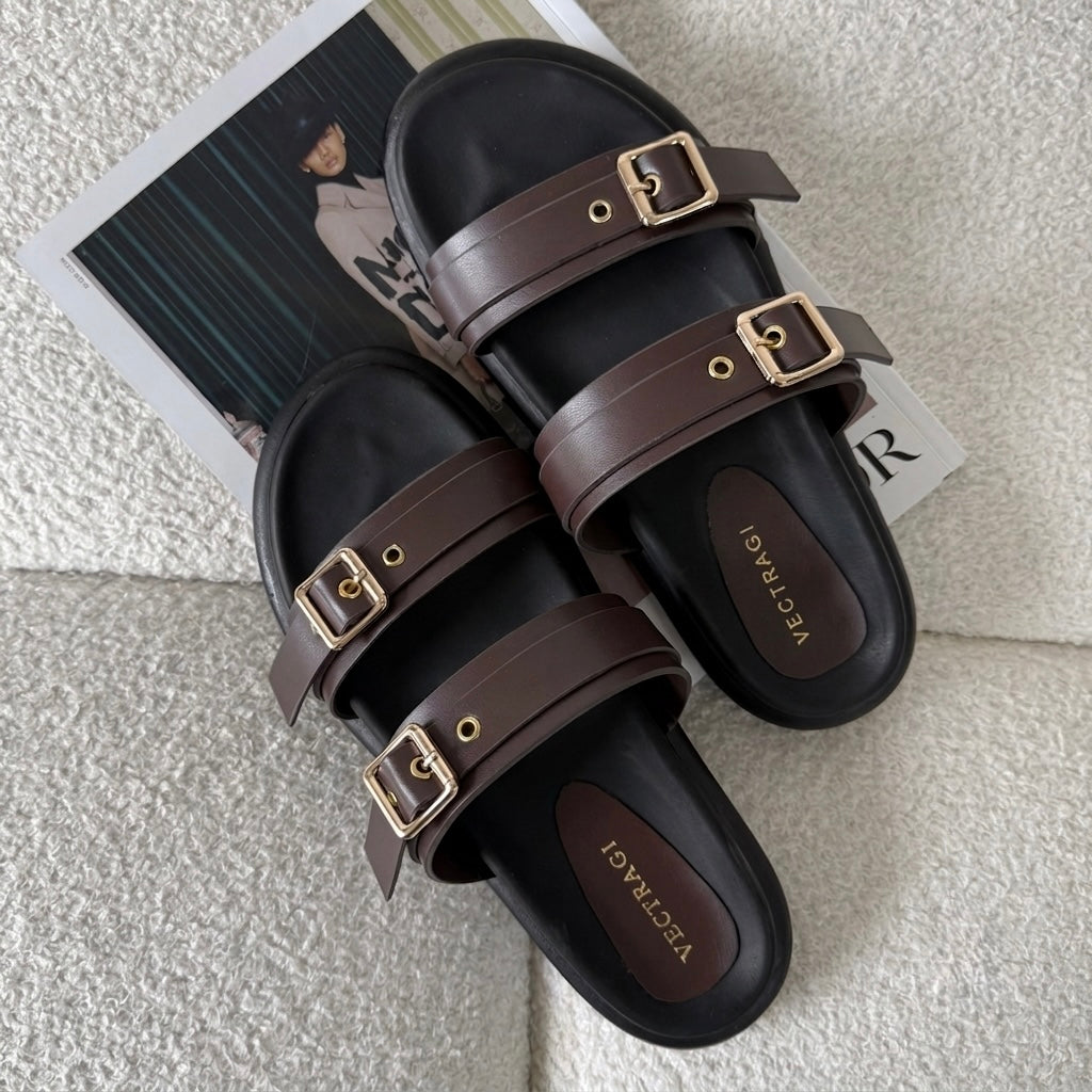 Brown buckle sandals