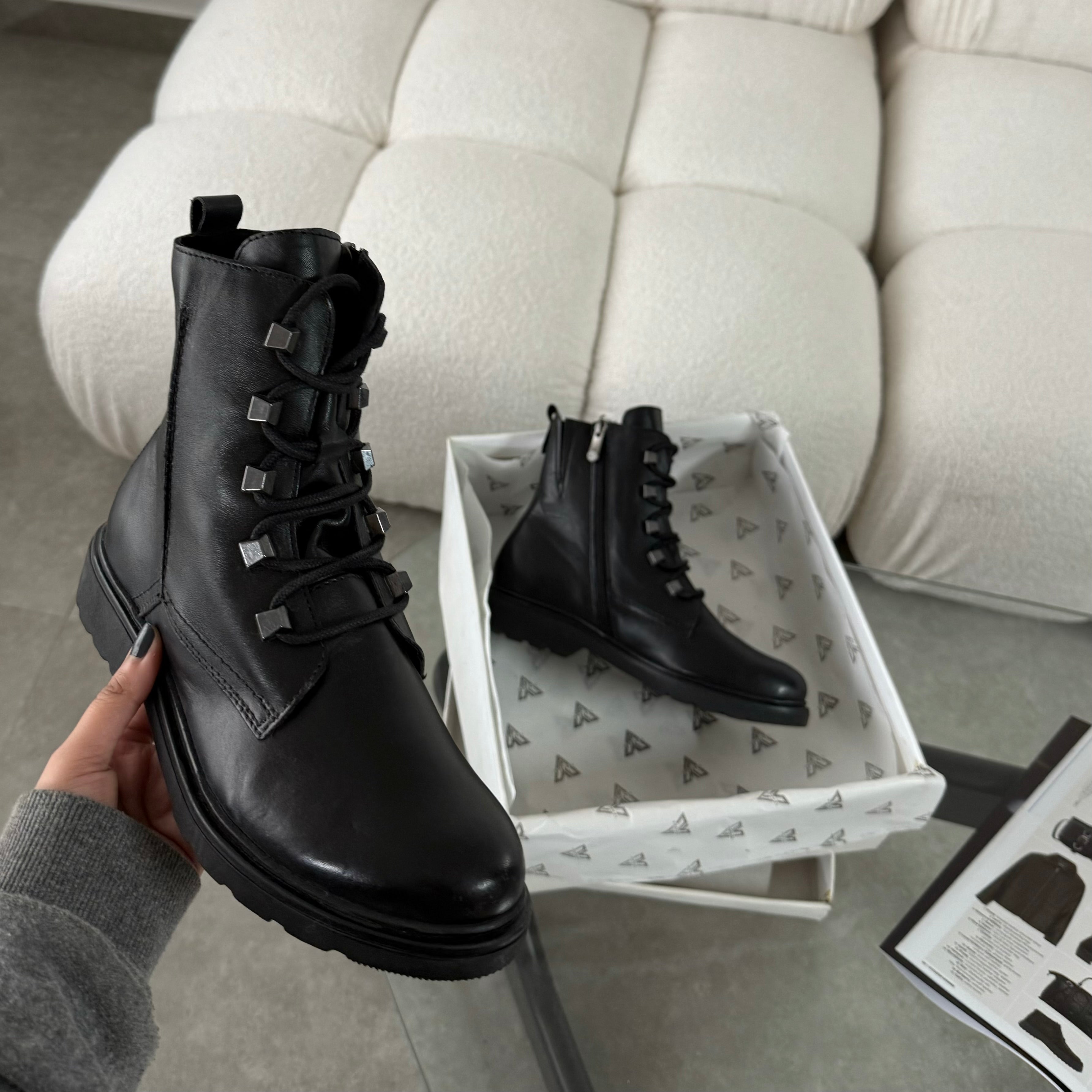 Studded lace up boots