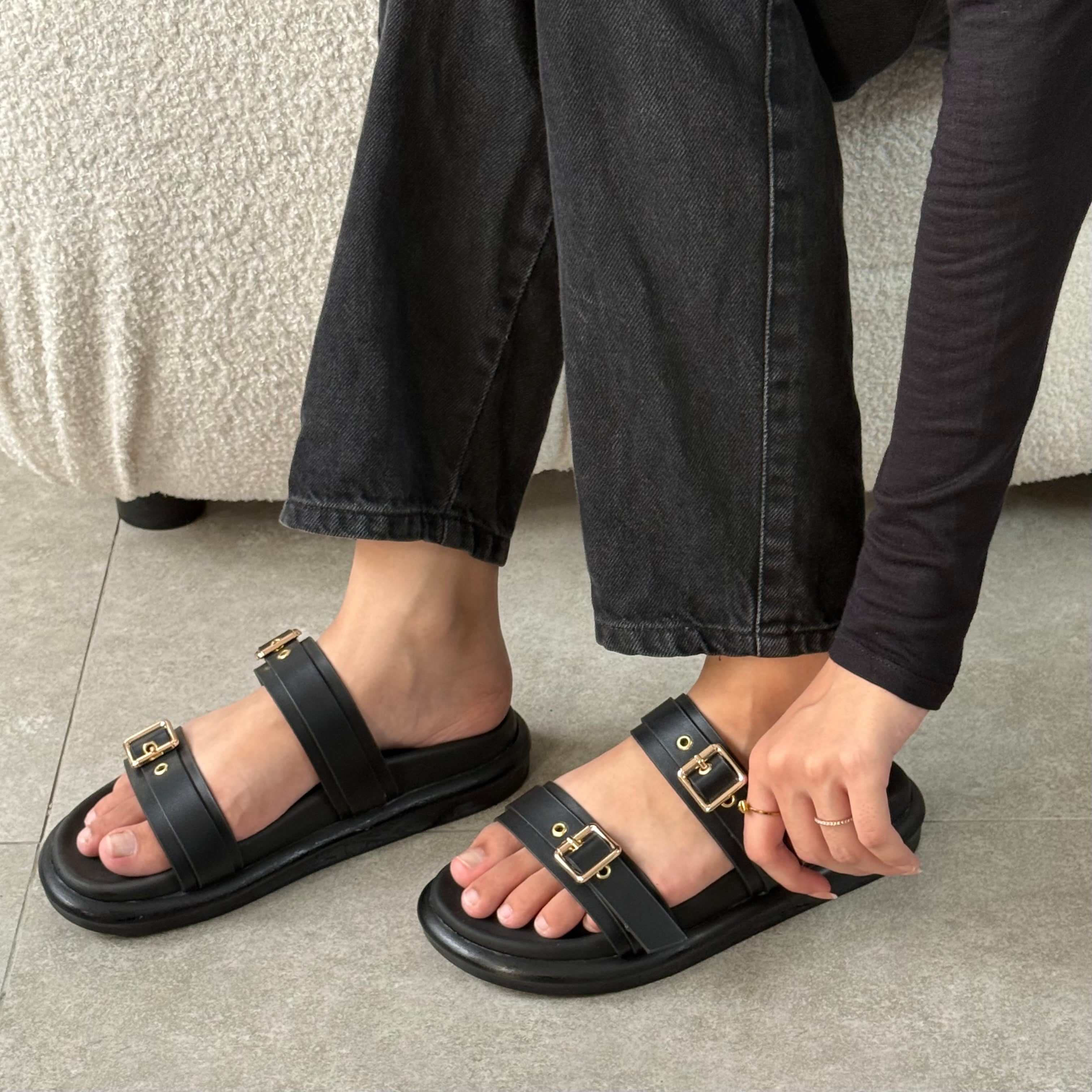 Black buckle sandals