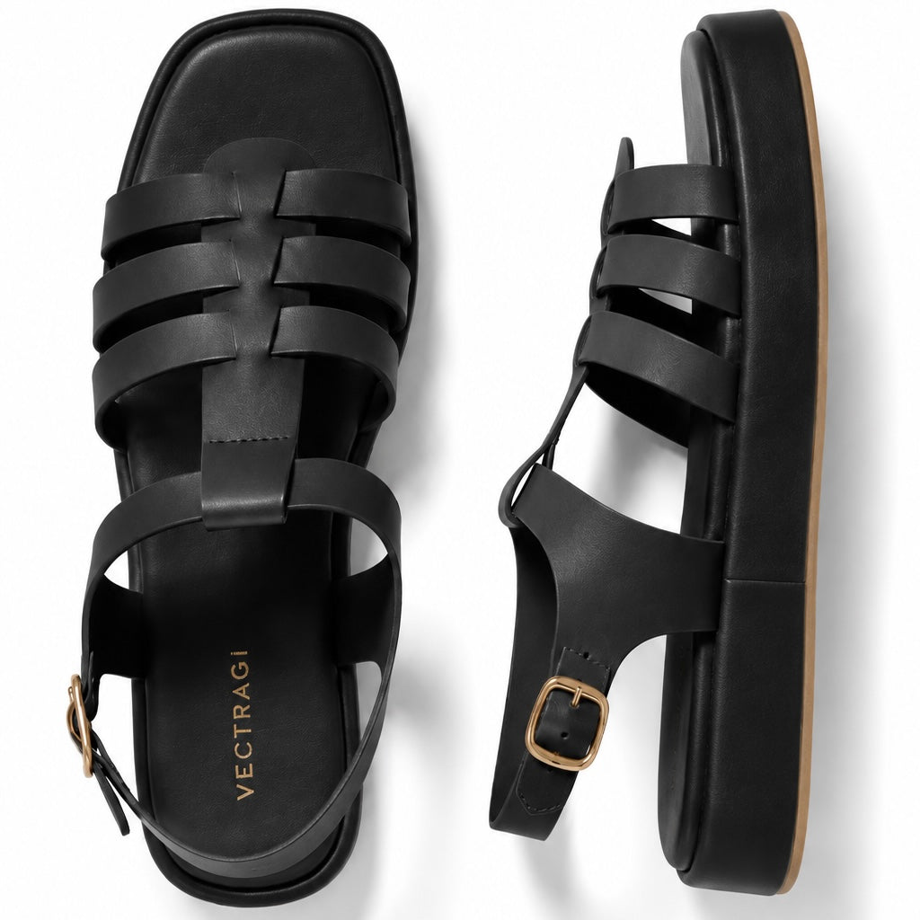 Black fisherman sandals