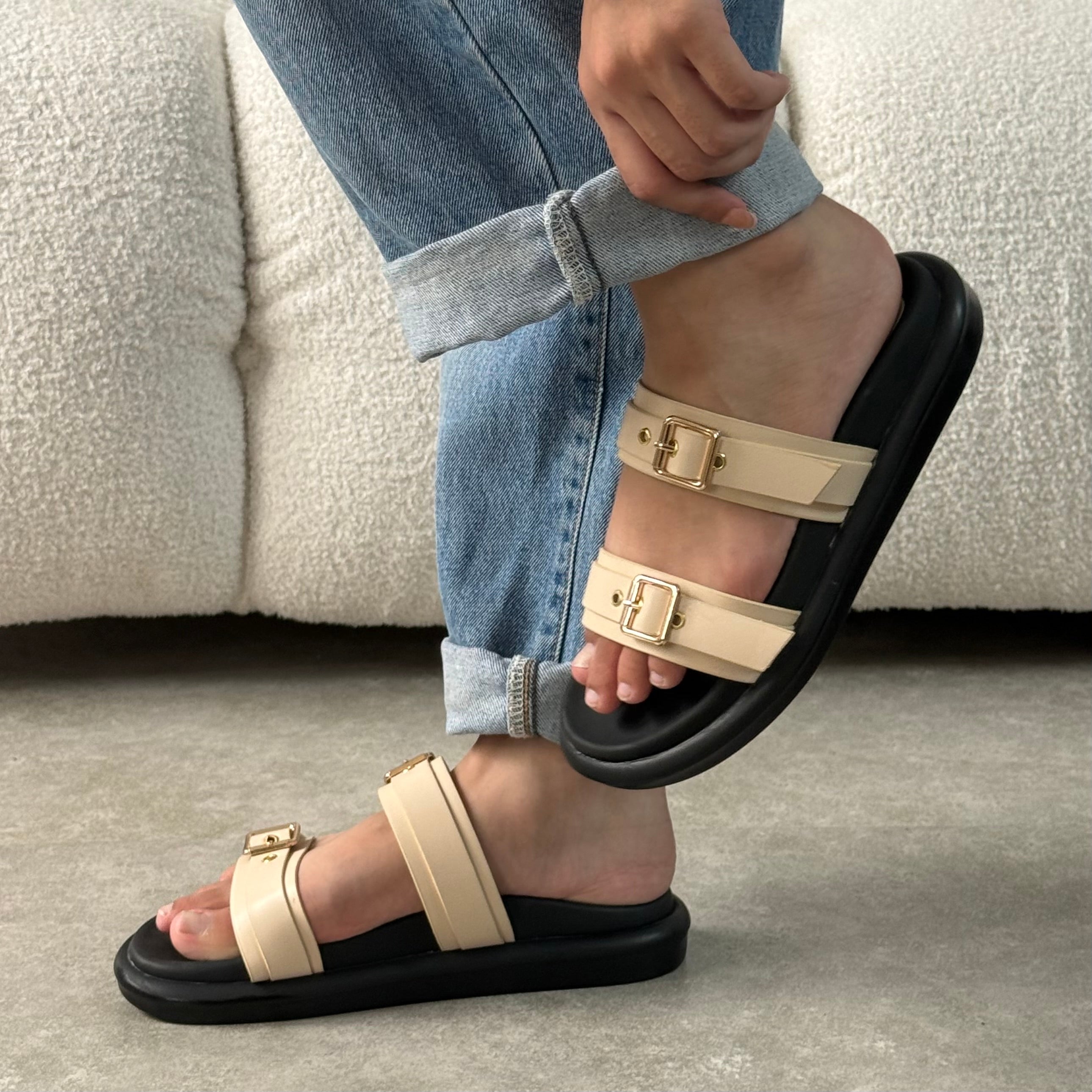 Cream buckle sandals