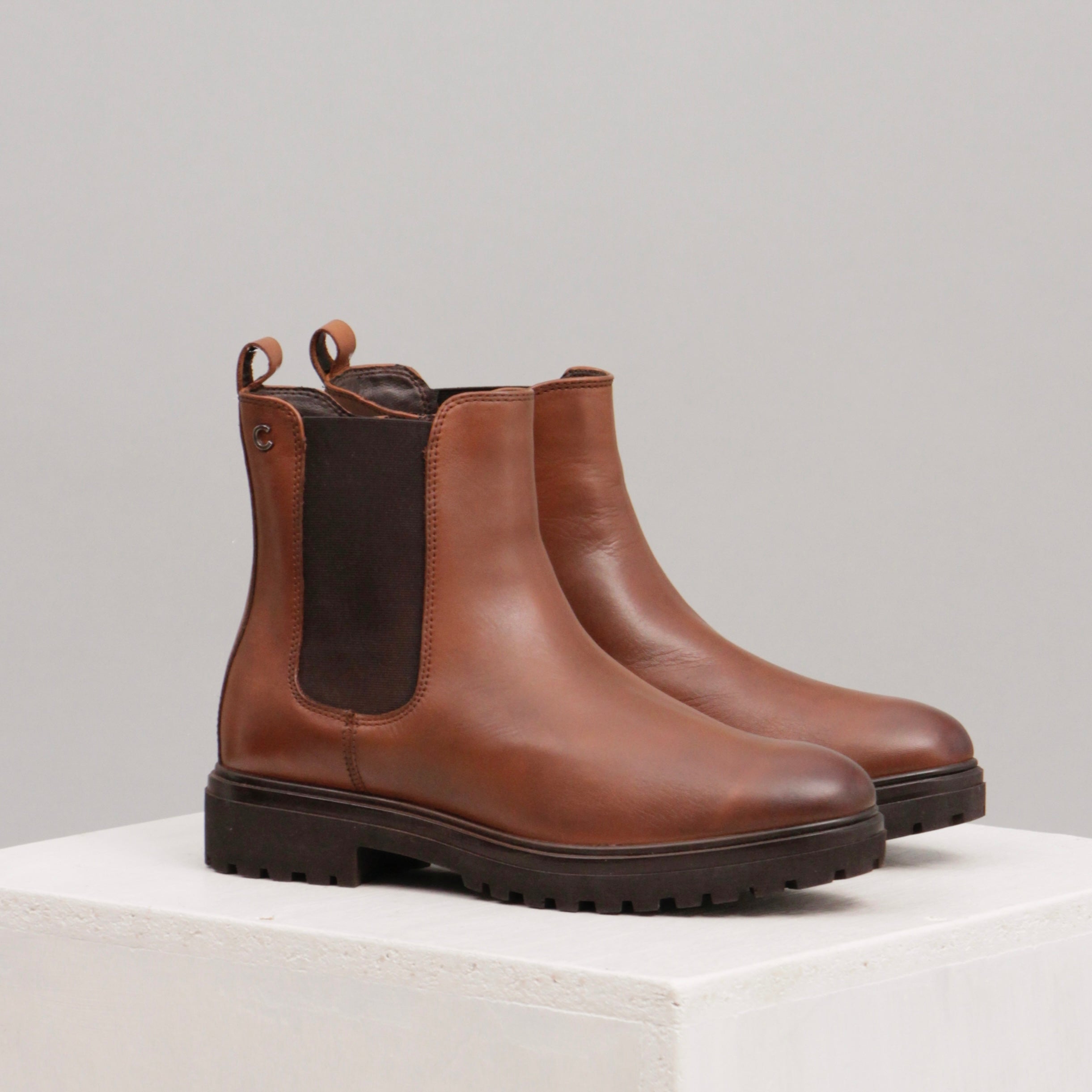 Dark tawny brown zipper chelsea boots