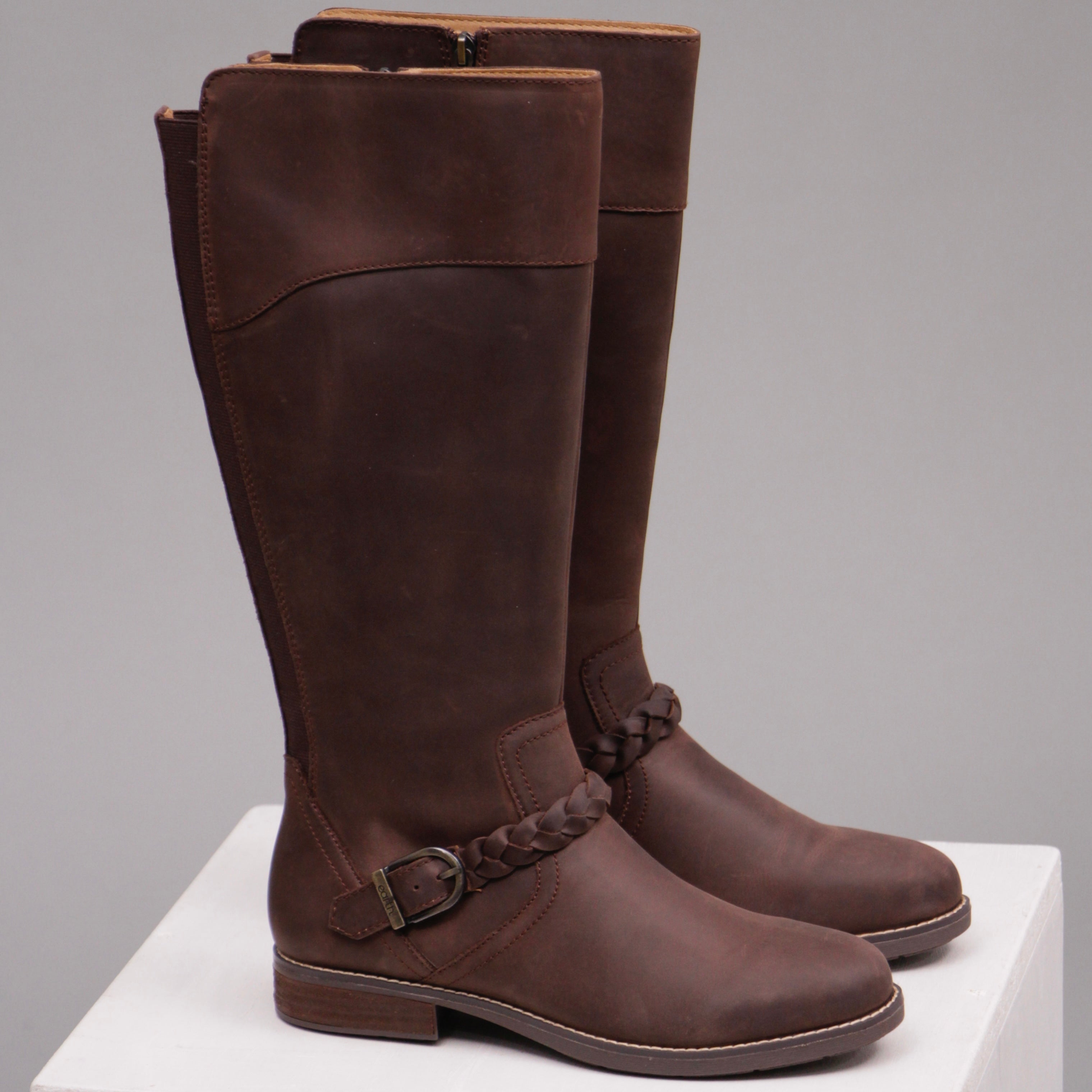 Long brown horse riding boots