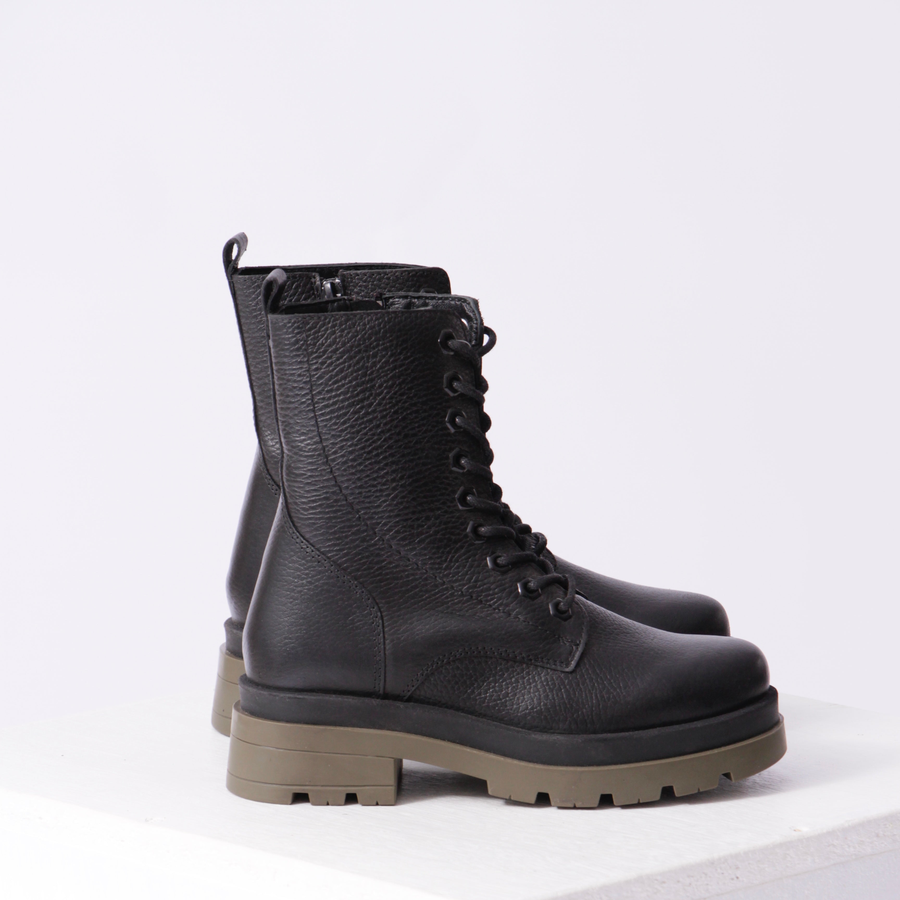 Army green brick platform boots