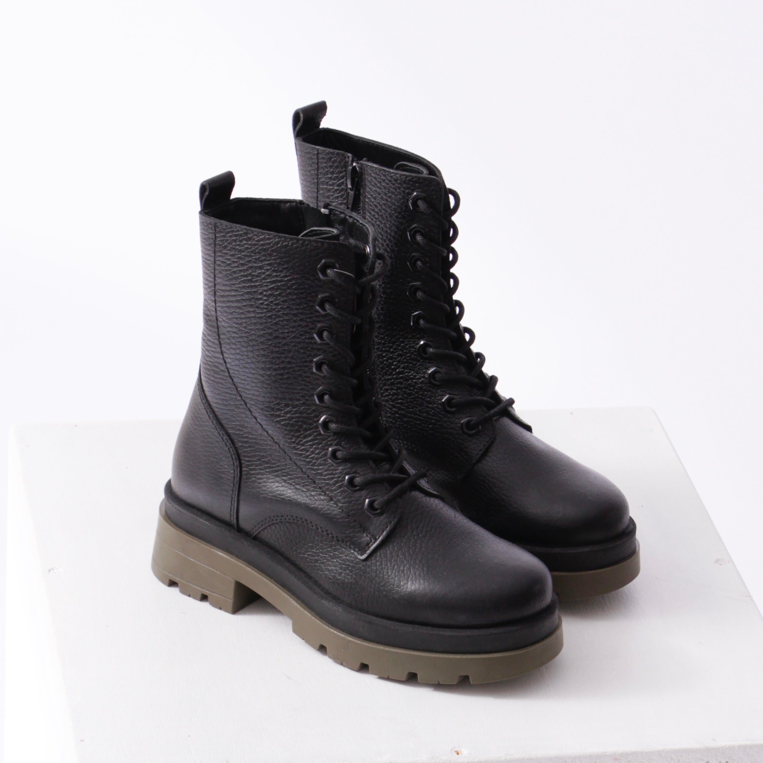 Army green brick platform boots