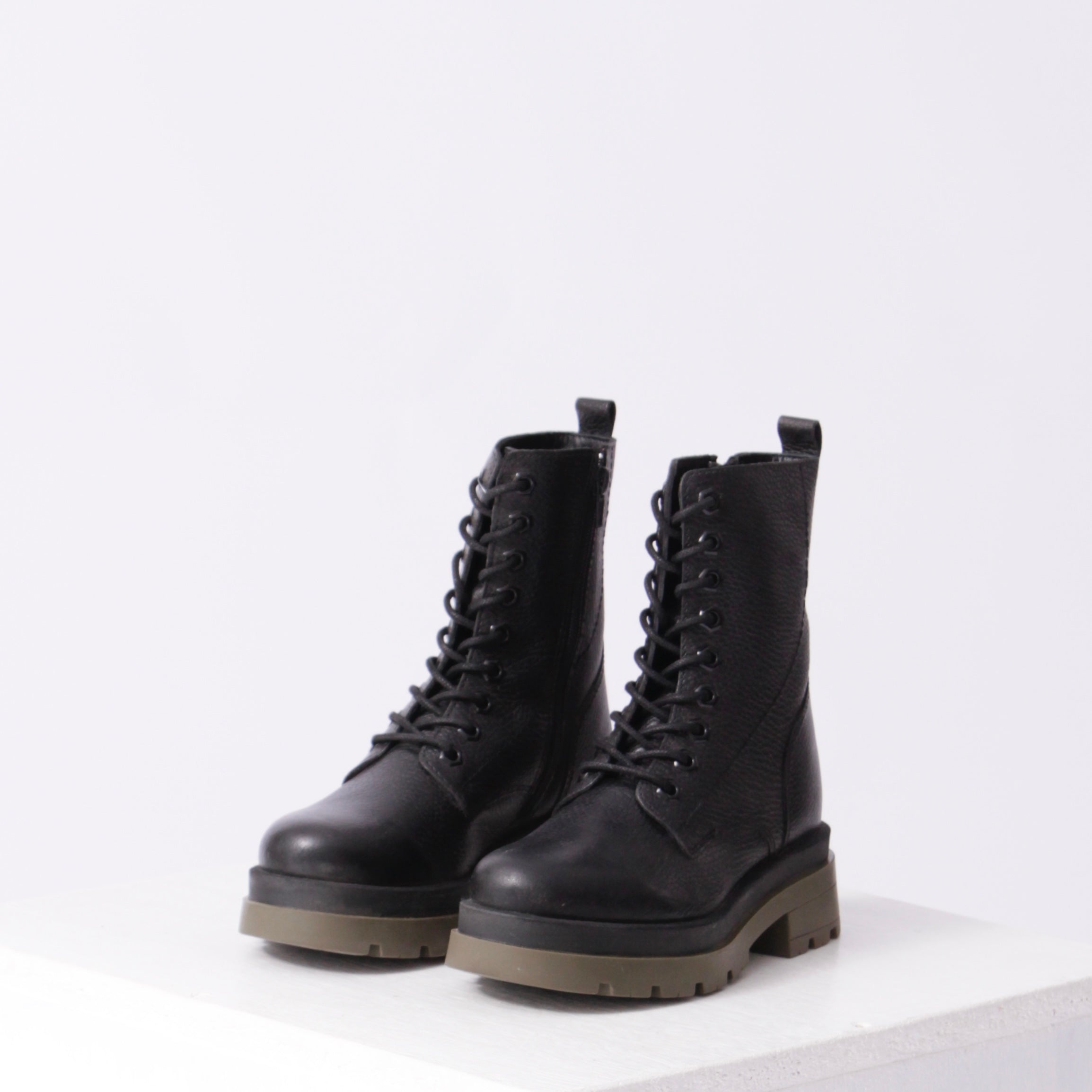 Army green brick platform boots