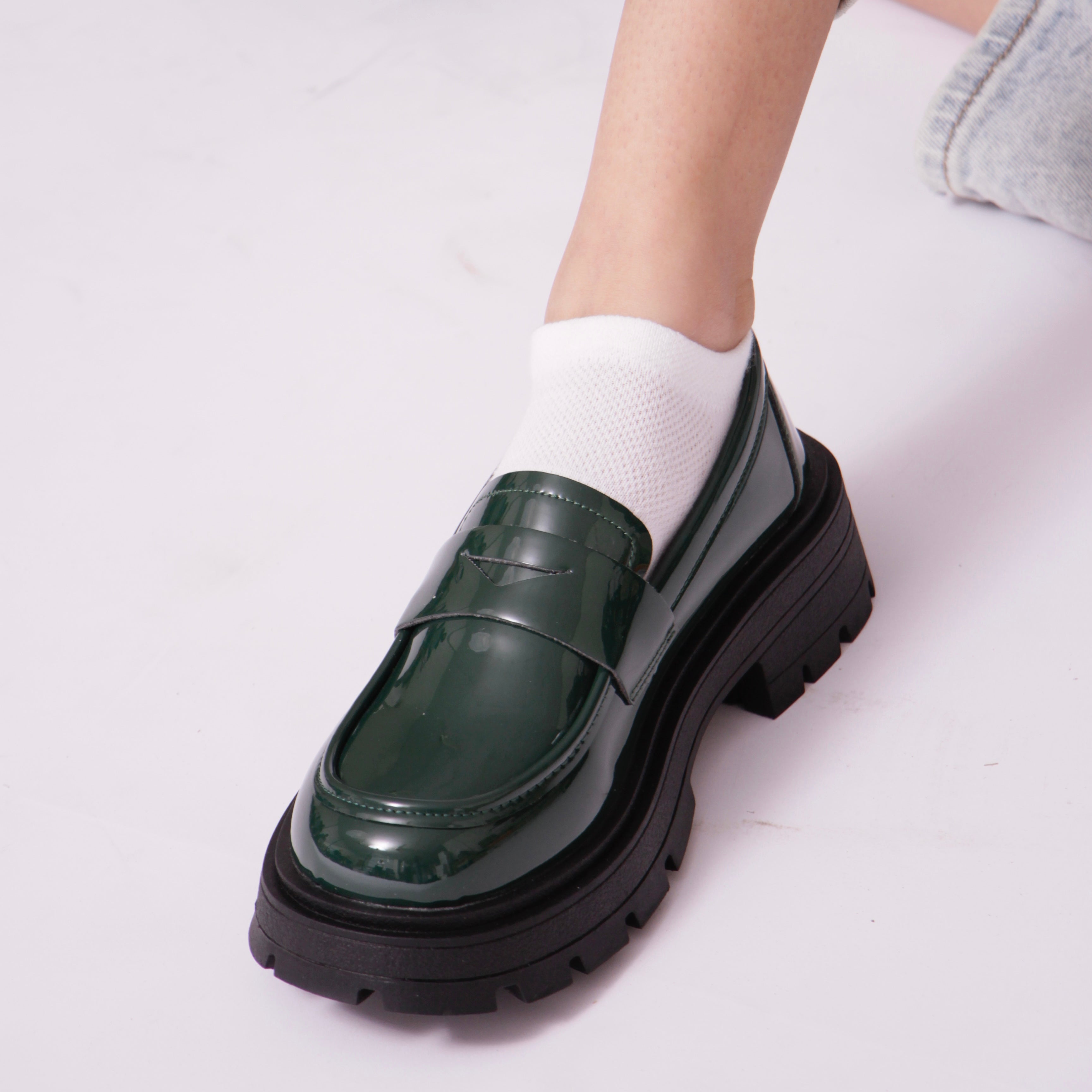 Emmy green shiny loafers