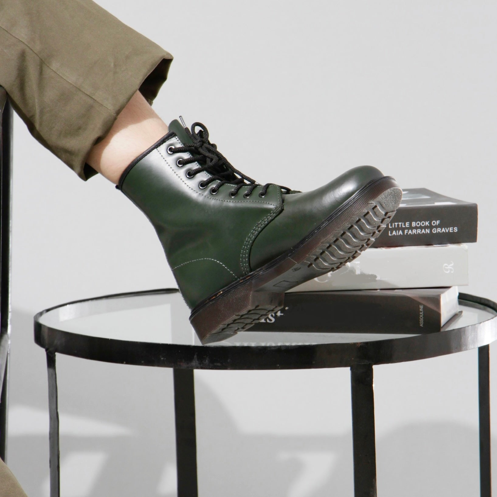 Bottle green trendy dr marten lace ups