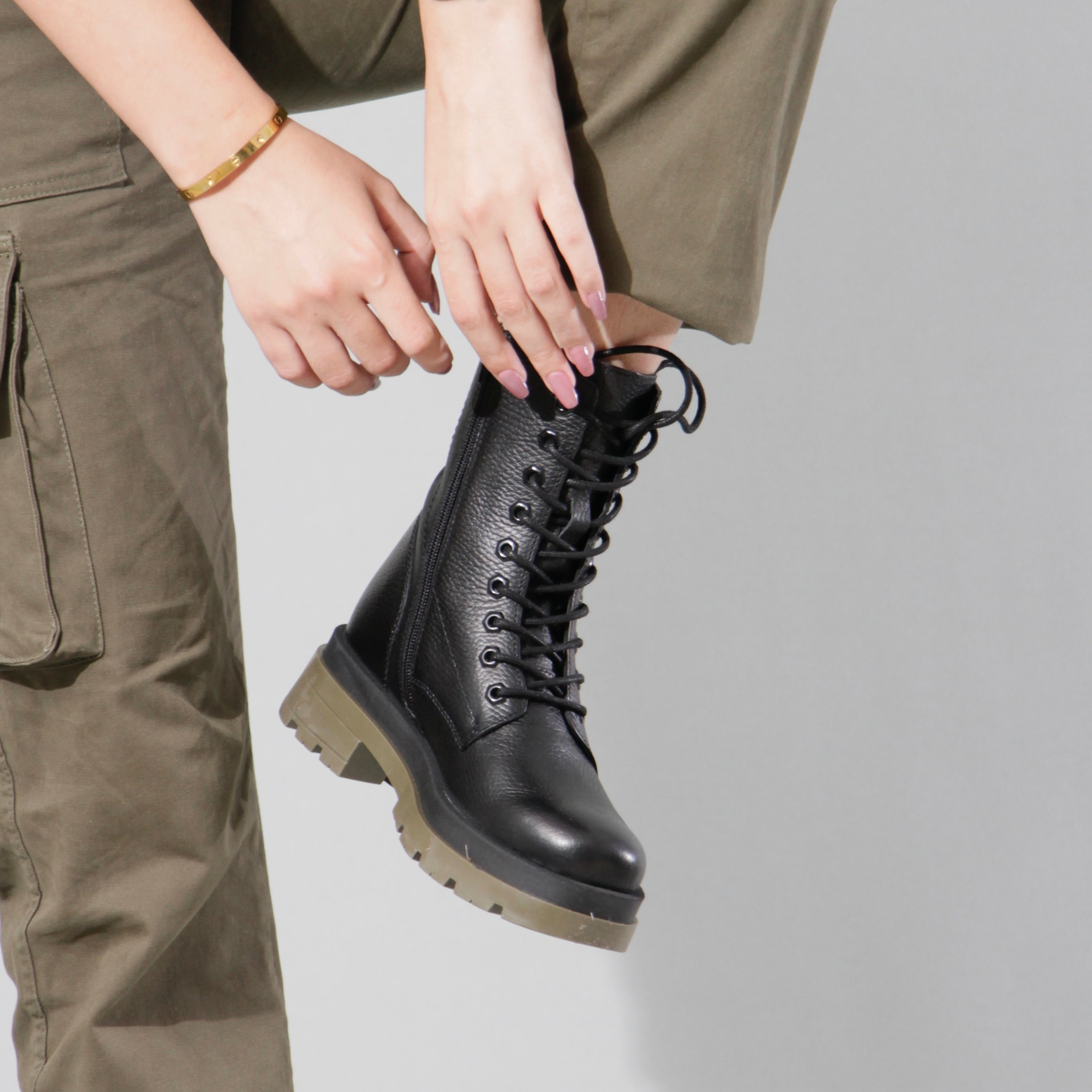 Army green brick platform boots