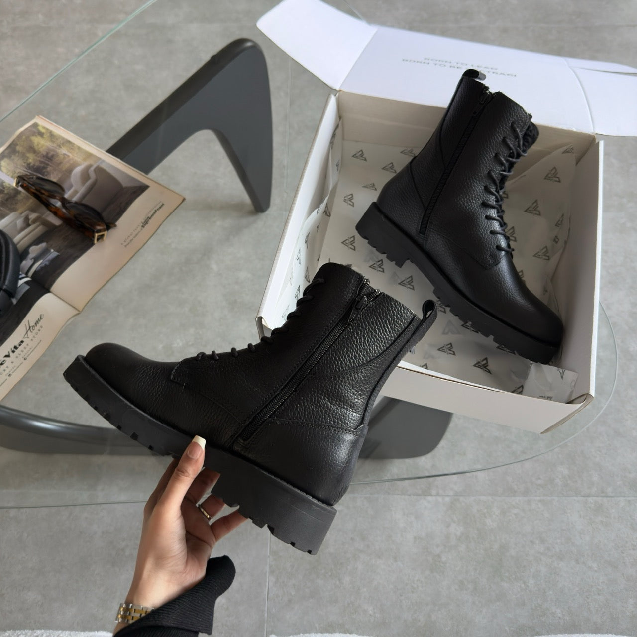 Iconic textured leather boots