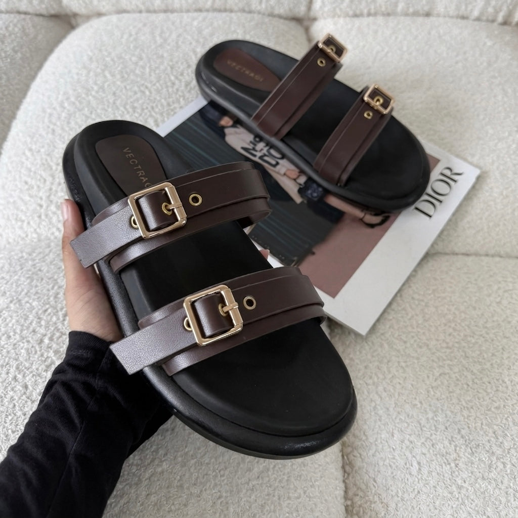 Brown buckle sandals