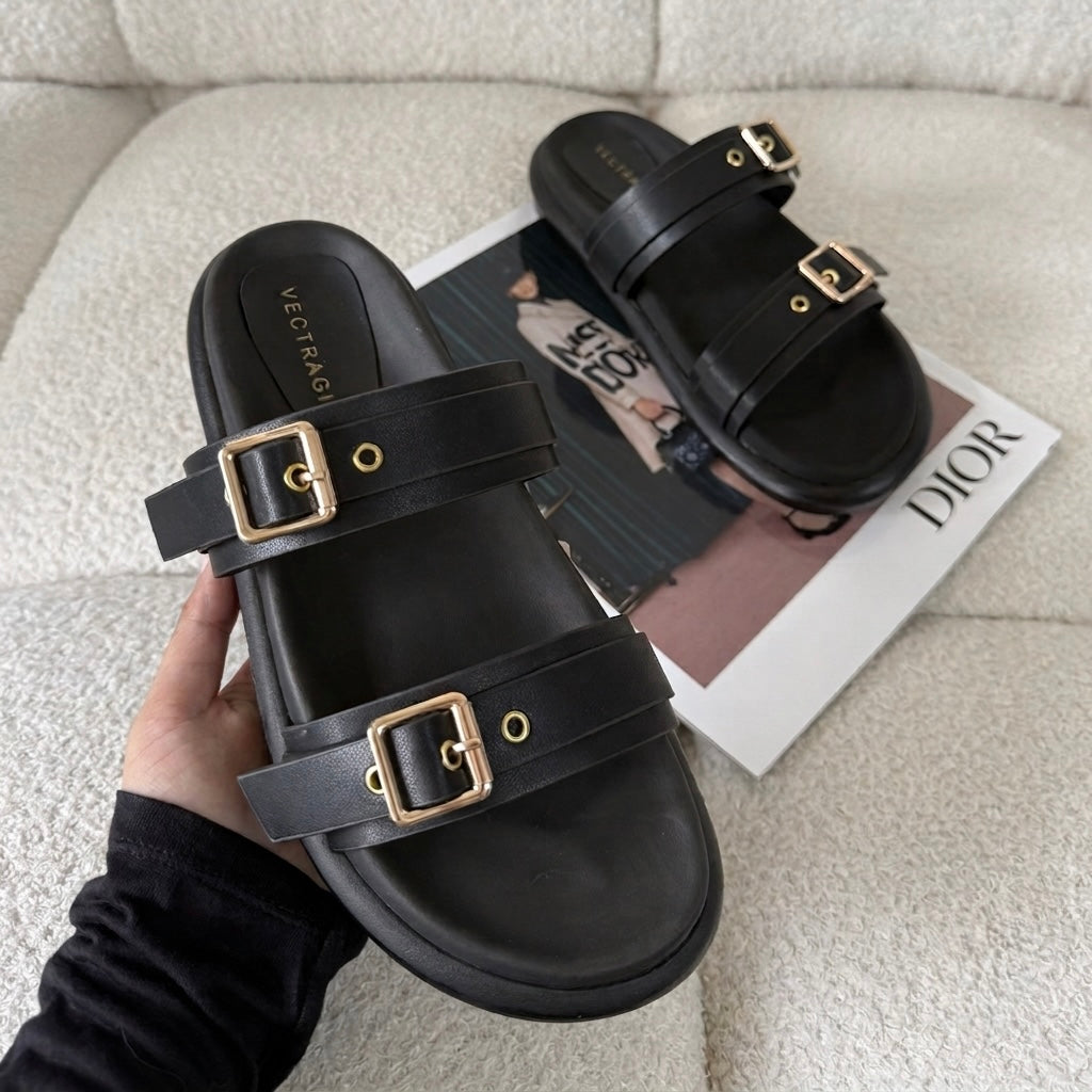 Black buckle sandals