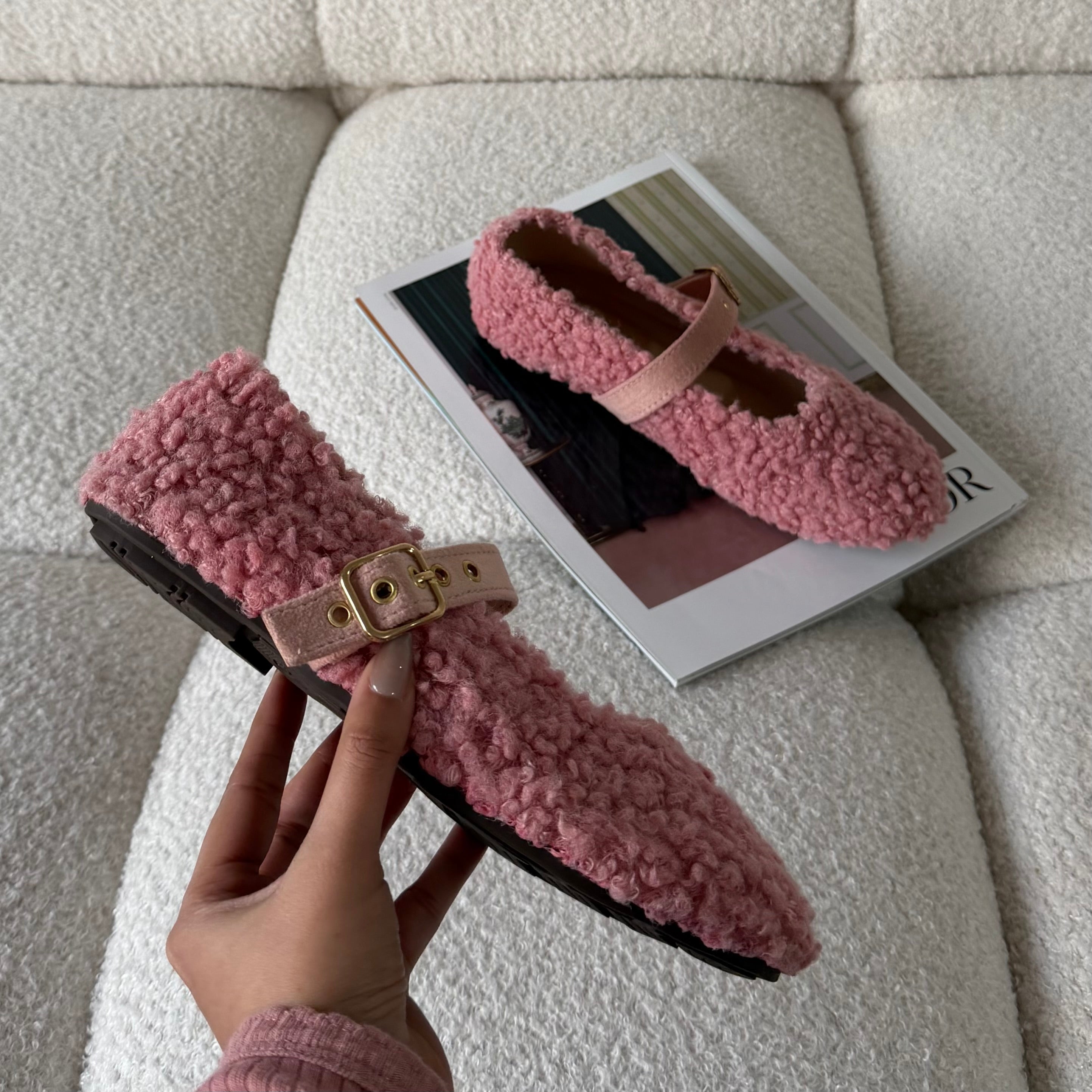 PINK TEDDY BALLET FLATS