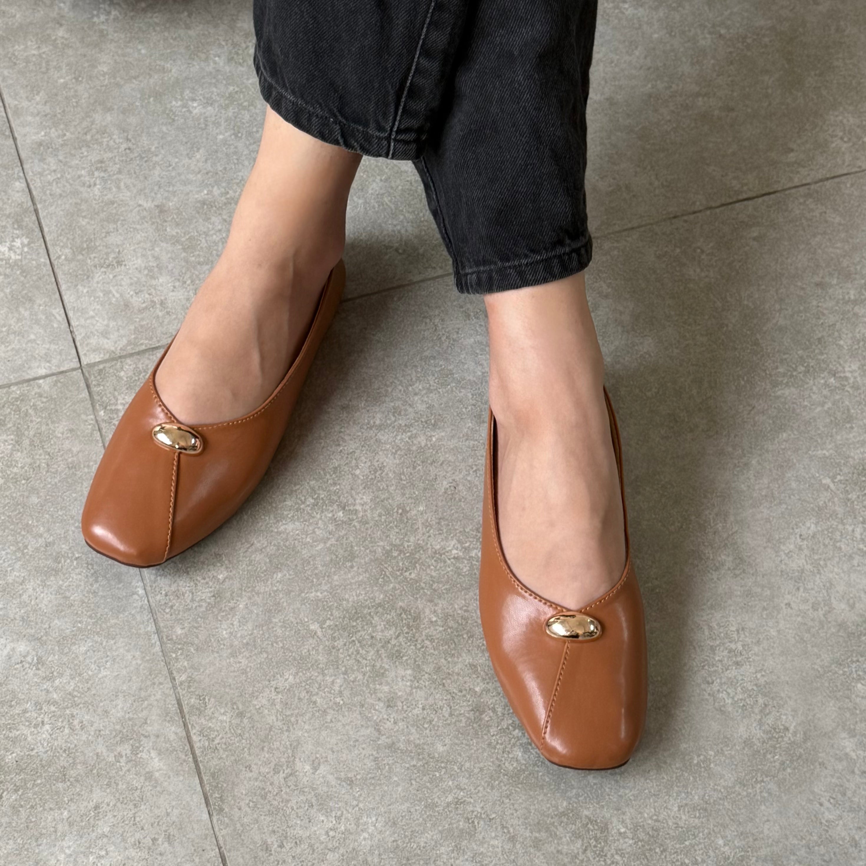 brown square toe flats