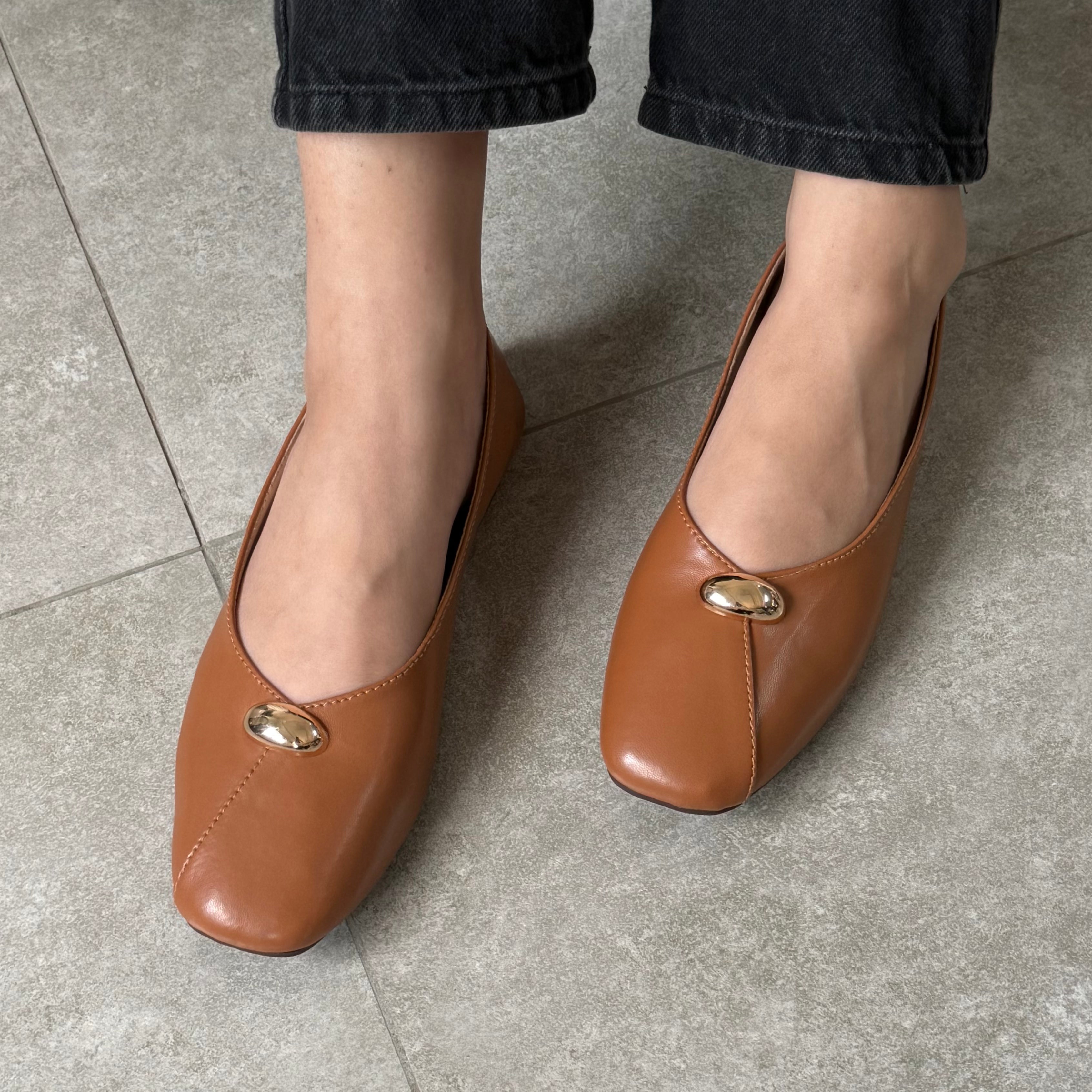 brown square toe flats