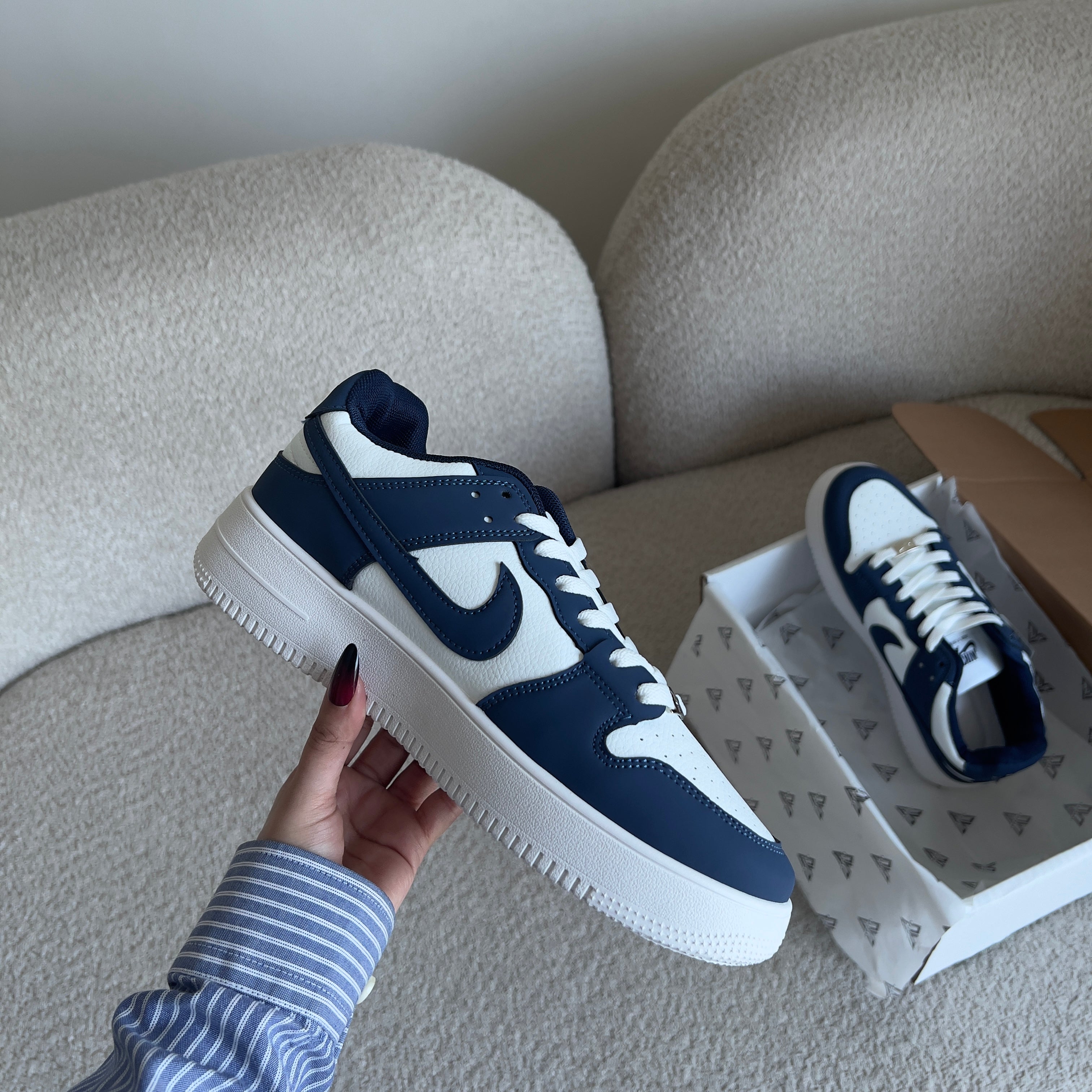 Dark blue white sneakers