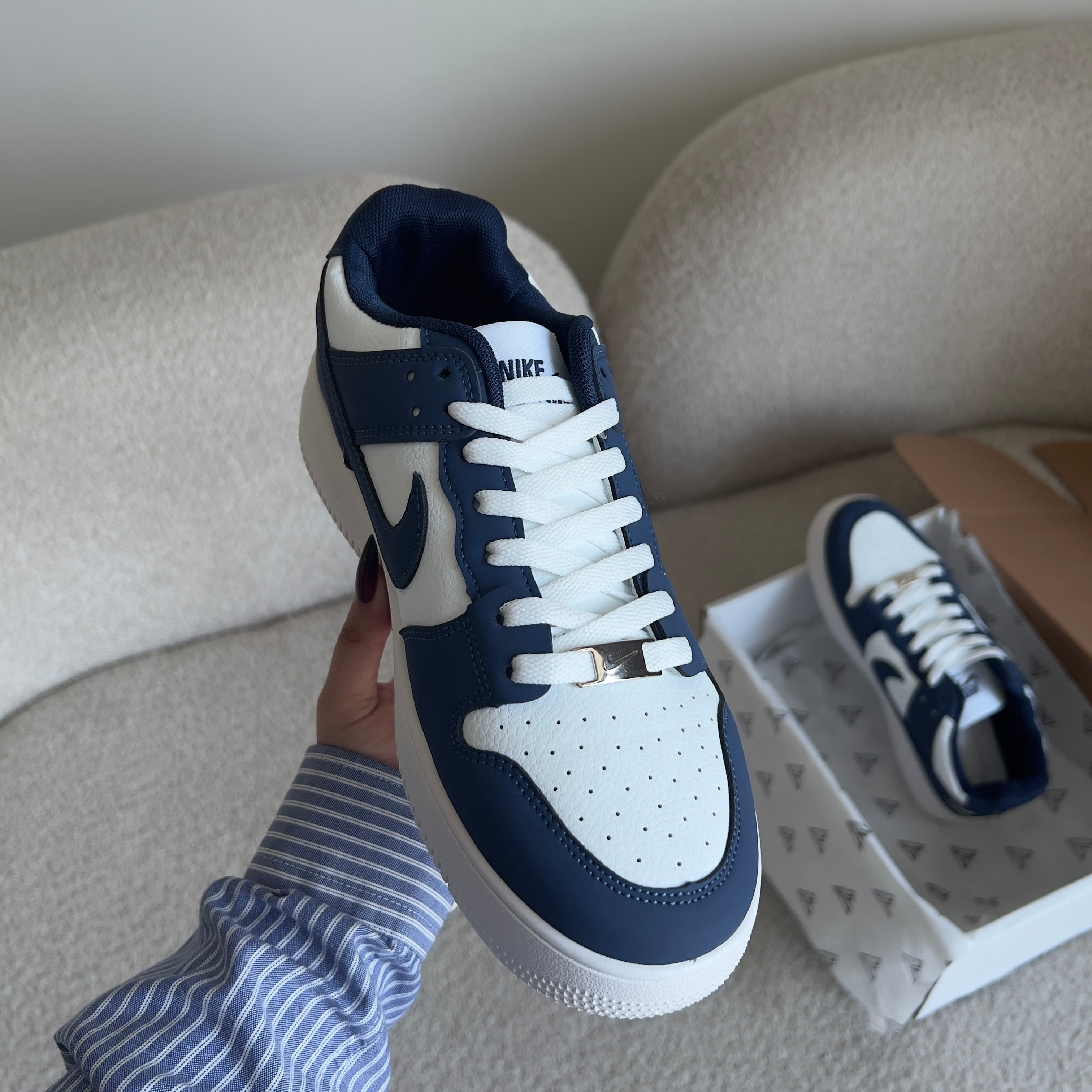 Dark blue white sneakers