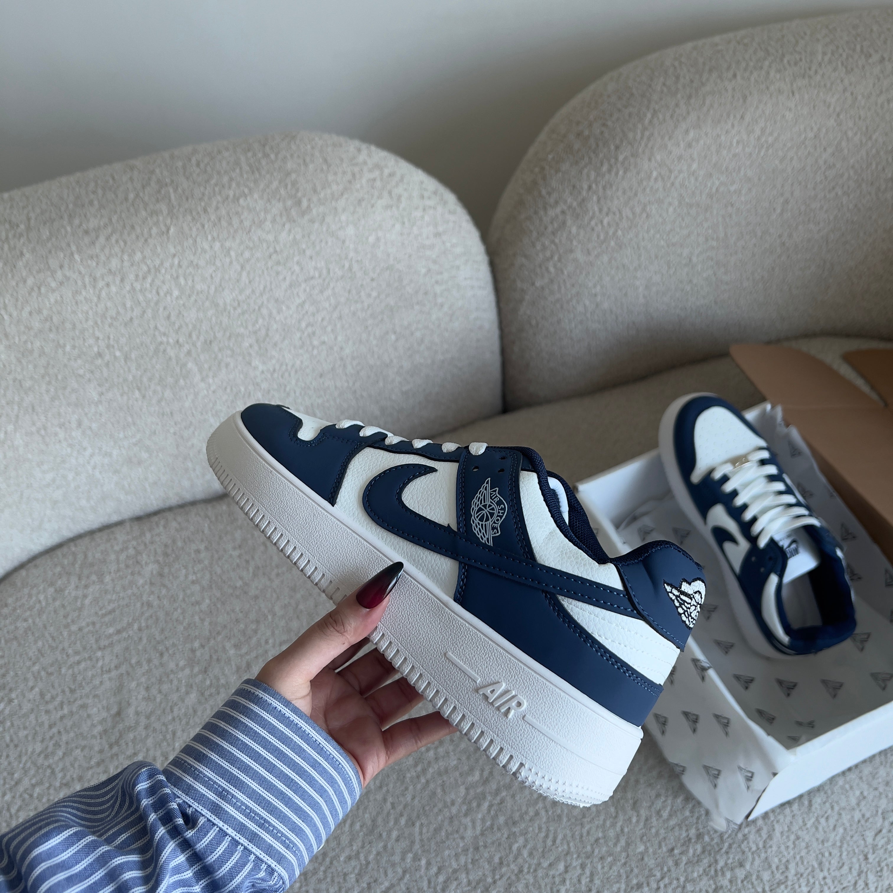 Dark blue white sneakers