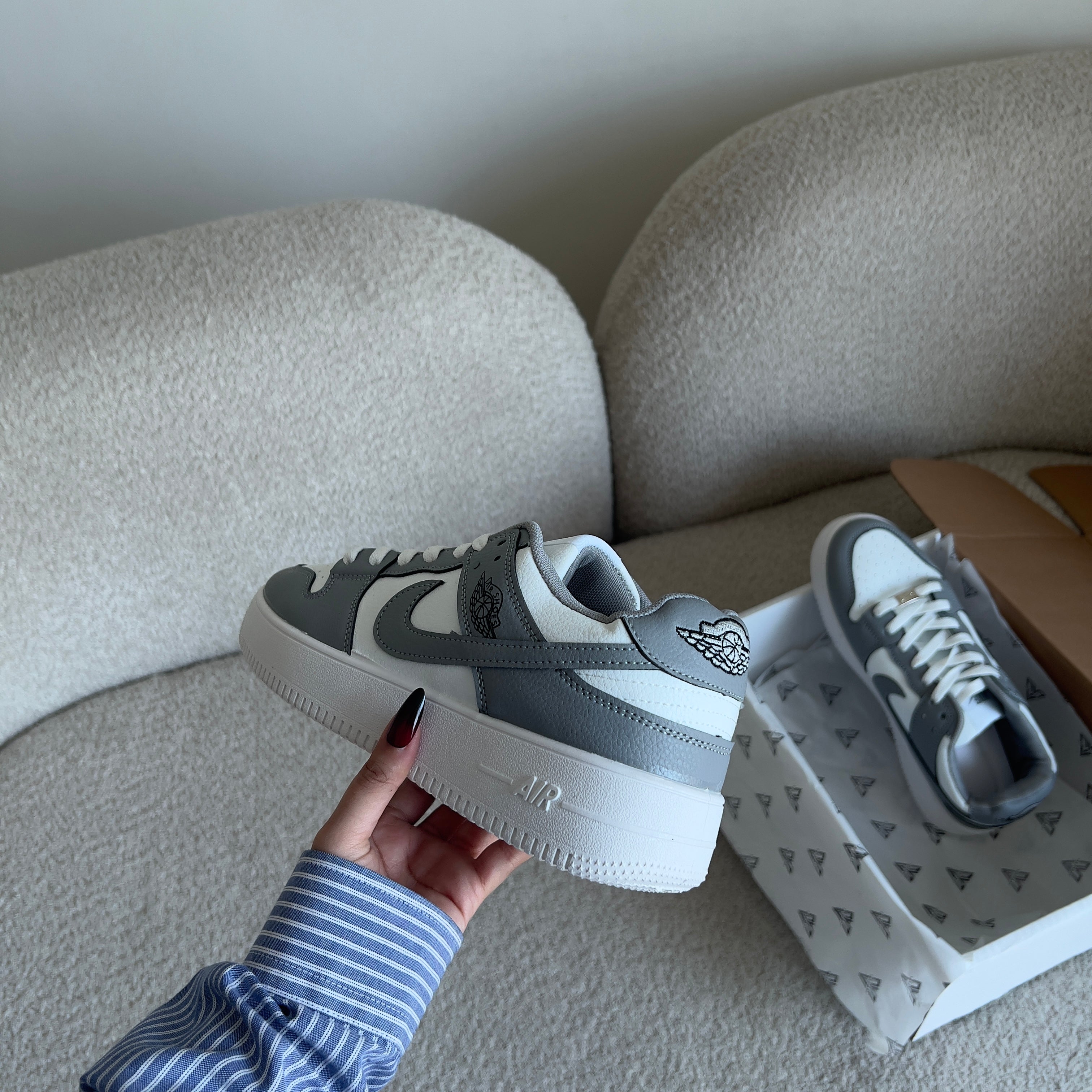 Grey white sneakers