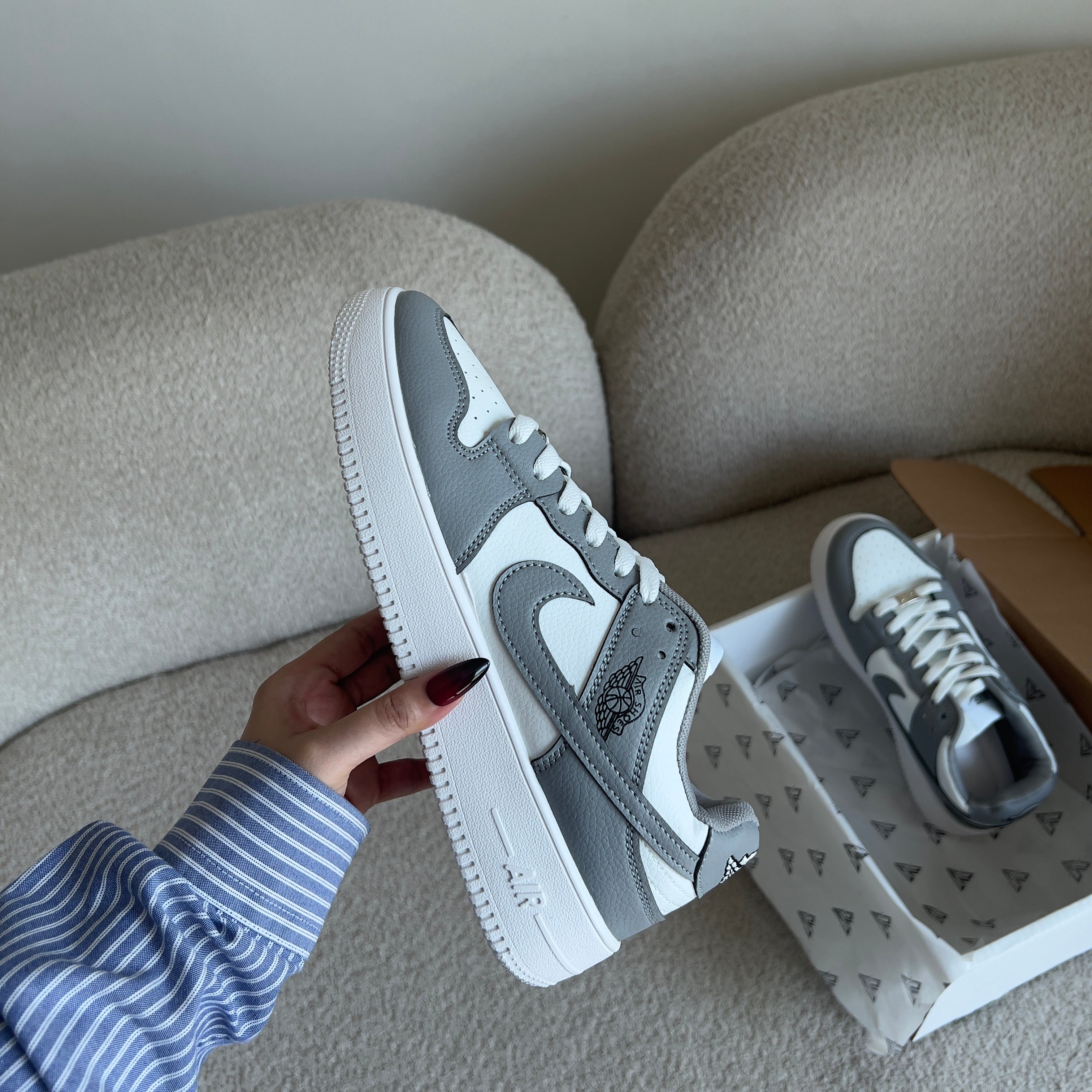 Grey white sneakers