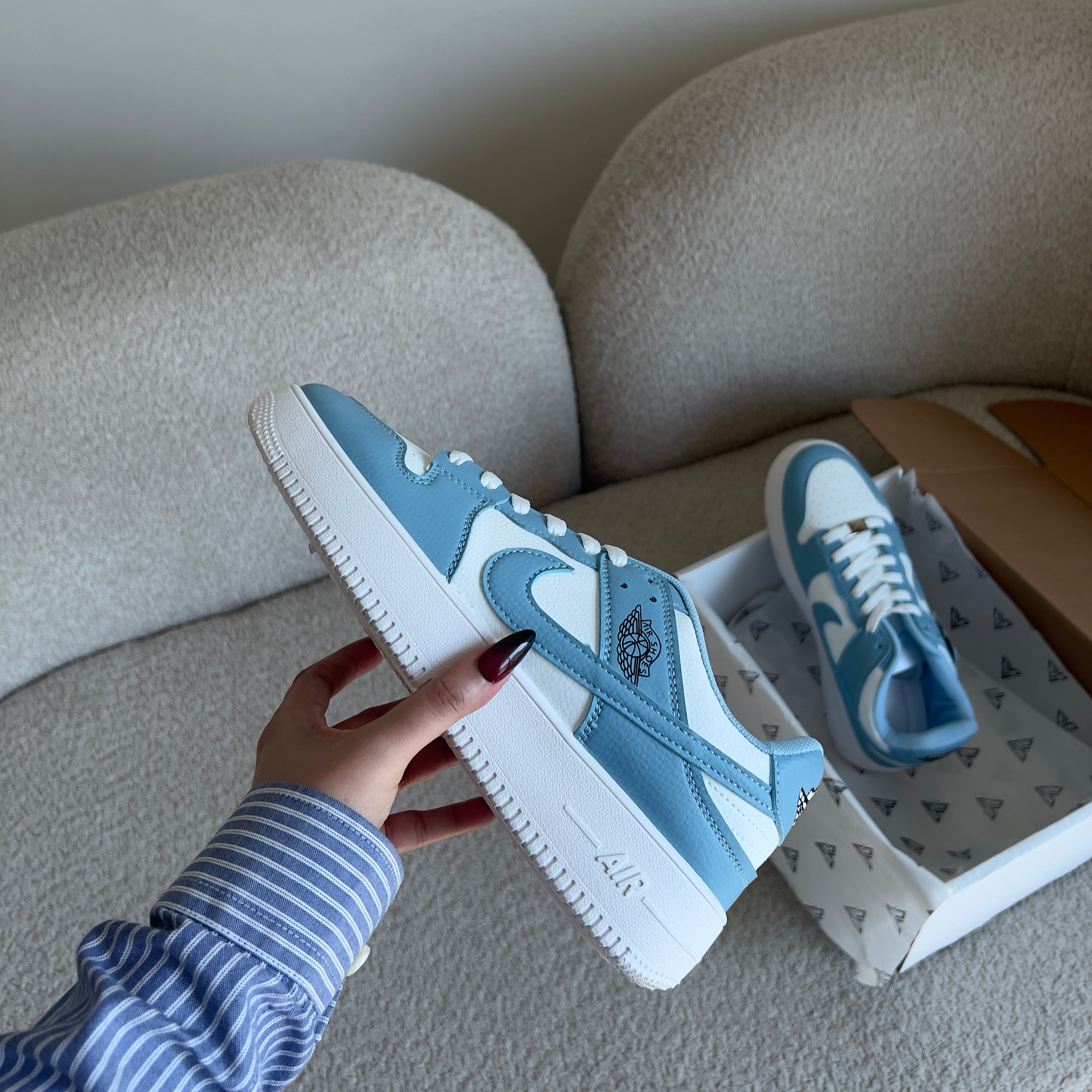 Sky blue white sneakers