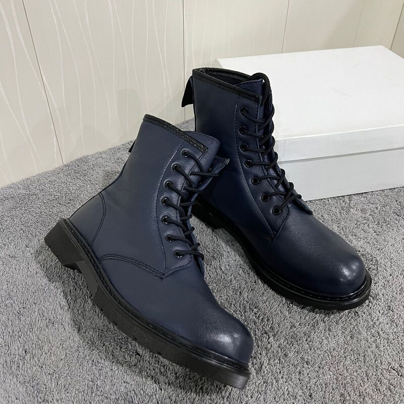 Dark ocean blue lace up boots